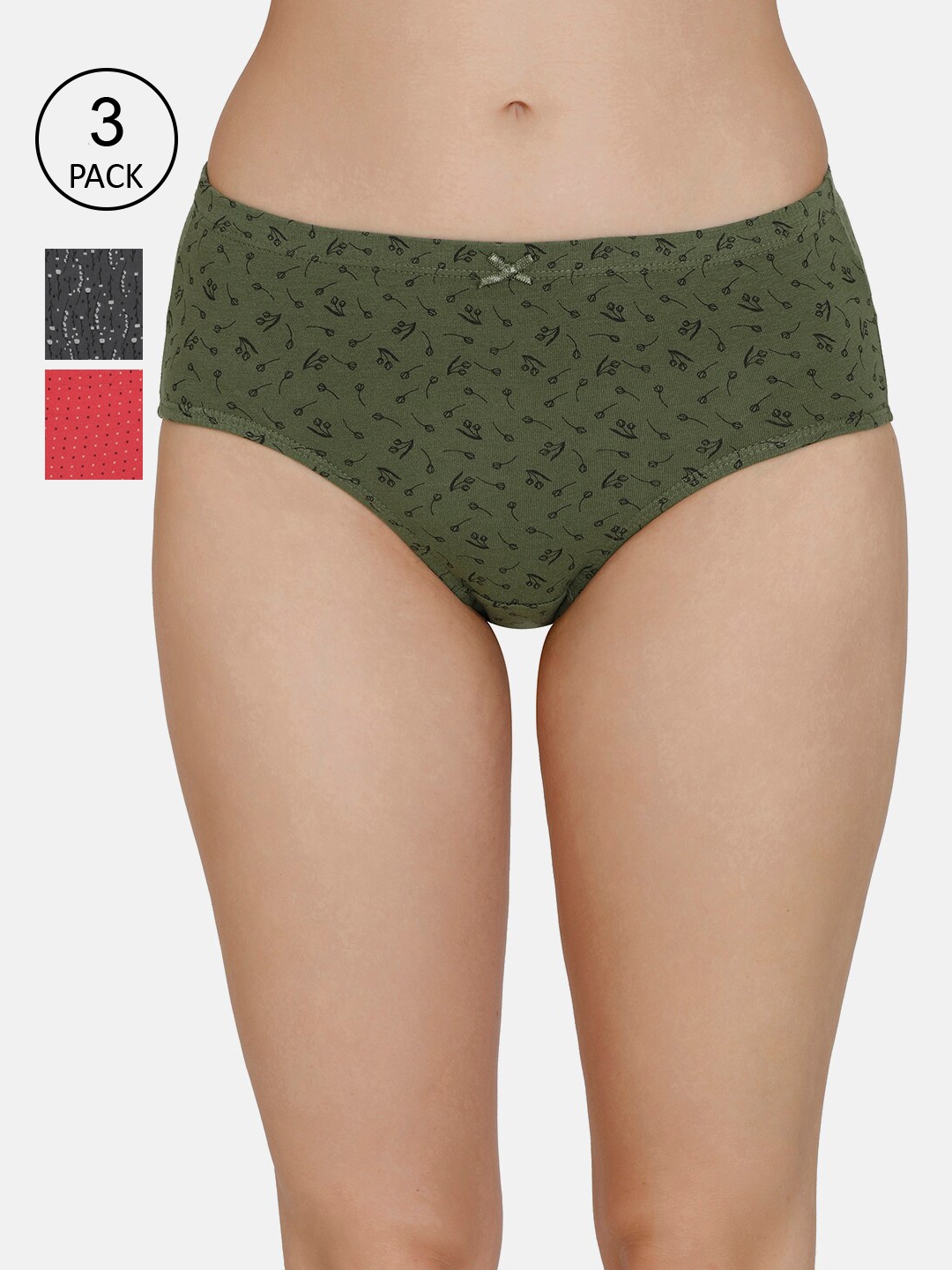 

Amante Women Printed Pack of 3 Mid Rise Hipster Brief - PPK43105, Olive