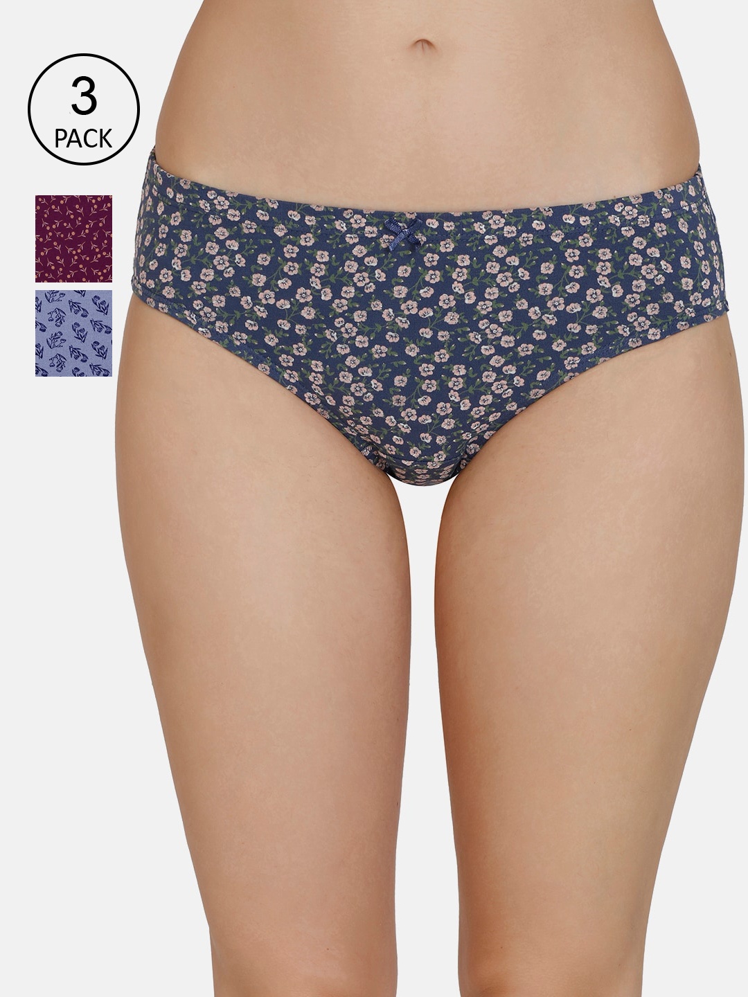 

Amante Women Pack of 3 Printed Mid Rise Bikini Brief - PPK33105, Blue