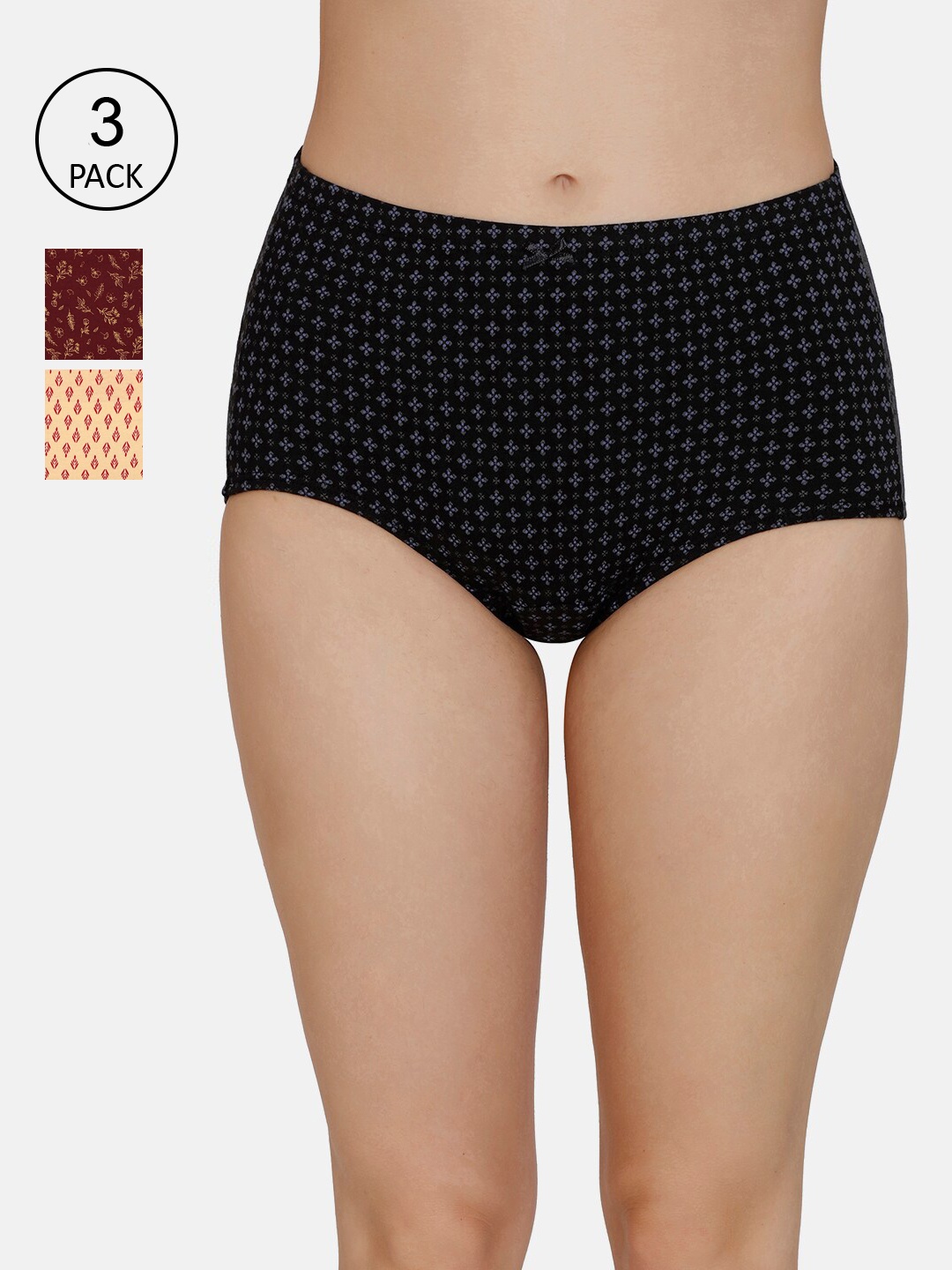

Amante Women Pack of 3 Printed High-Rise High Waist Basic Briefs, Maroon