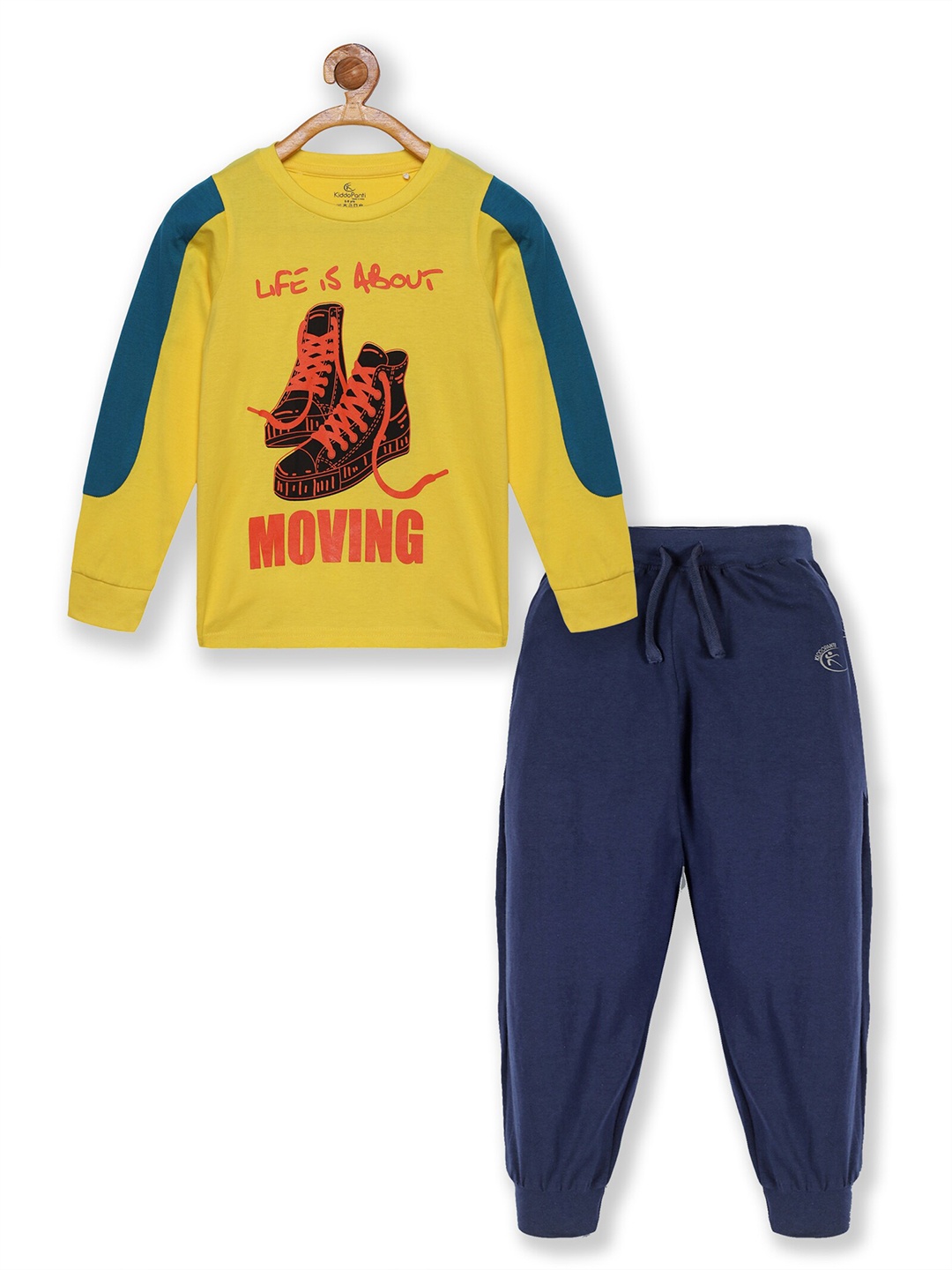 

KiddoPanti Boys Yellow & Blue Pure Cotton Printed T-shirt