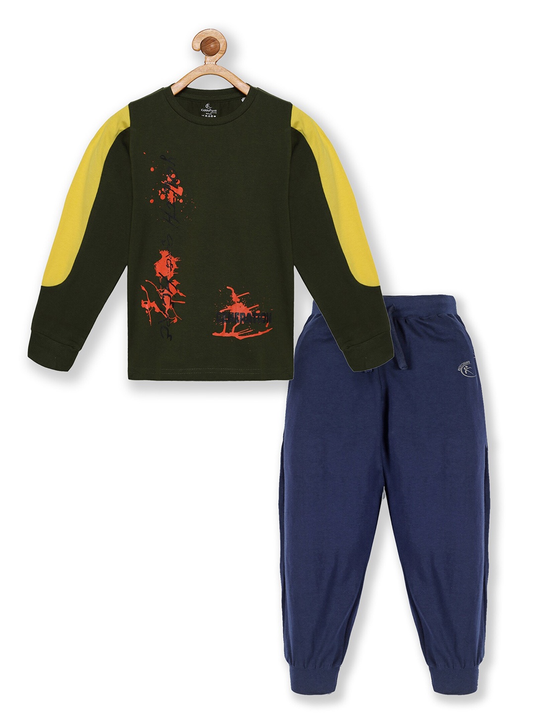 

KiddoPanti Boys Green & Navy Blue Printed T-shirt