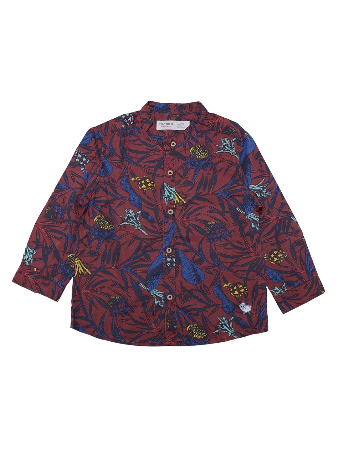 ZERO THREE Boys Maroon Comfort Printed Cotton Shirt