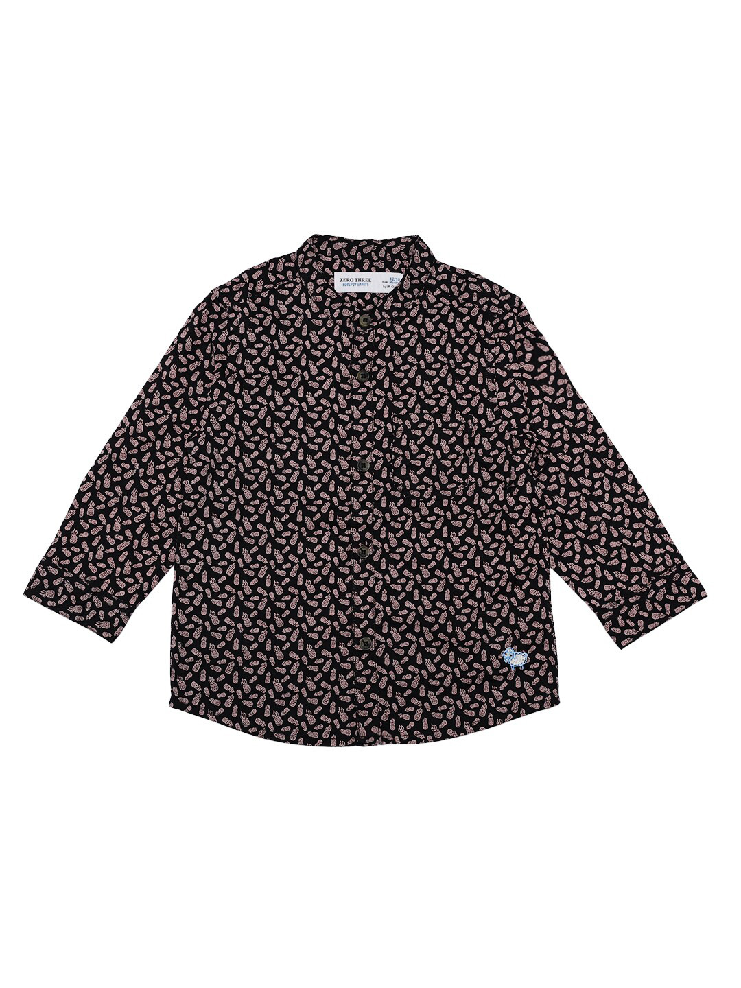 

ZERO THREE Boys Black & Pink Printed Cotton Casual Shirt
