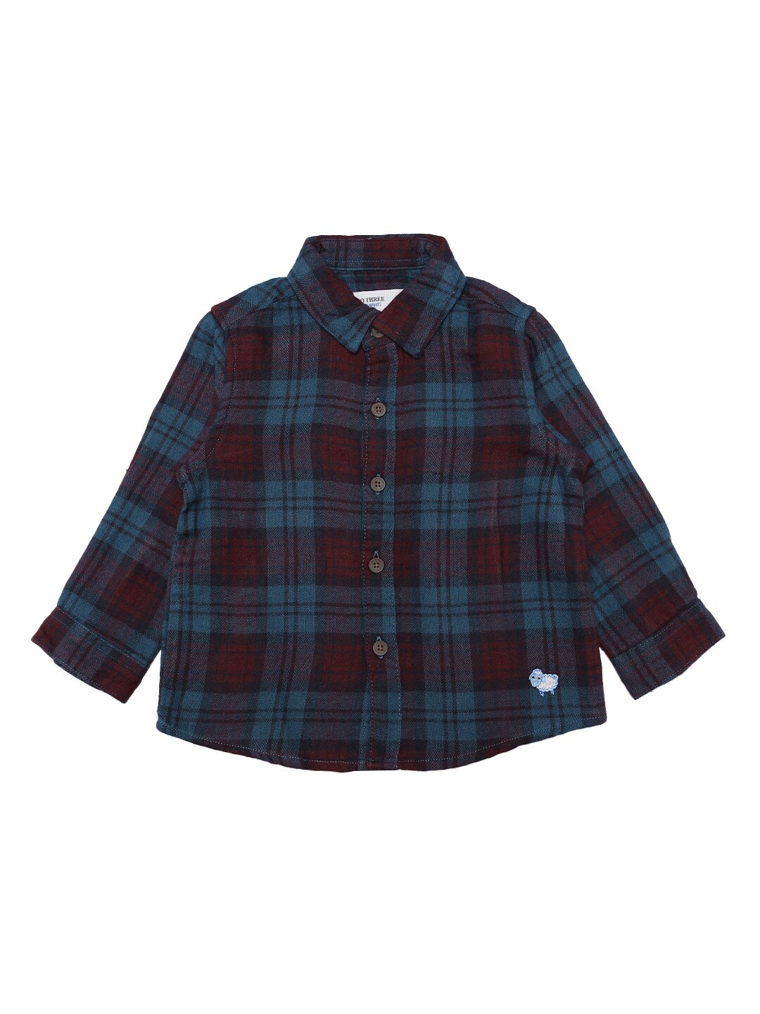 

ZERO THREE Boys Blue & Maroon Tartan Checked Pure Cotton Casual Shirt