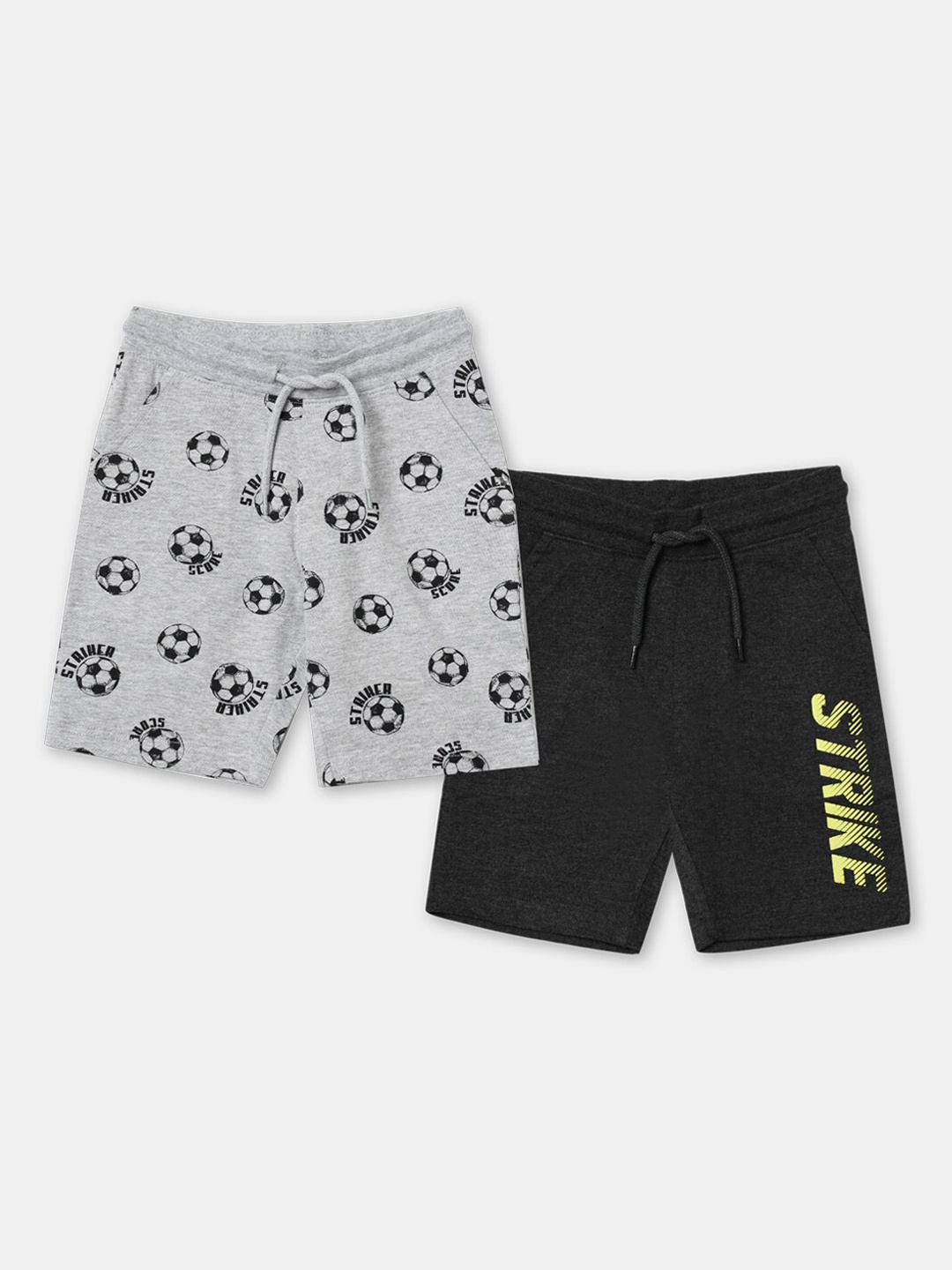 

R&B Boys Grey & Black Set of 2 Printed Cotton Shorts