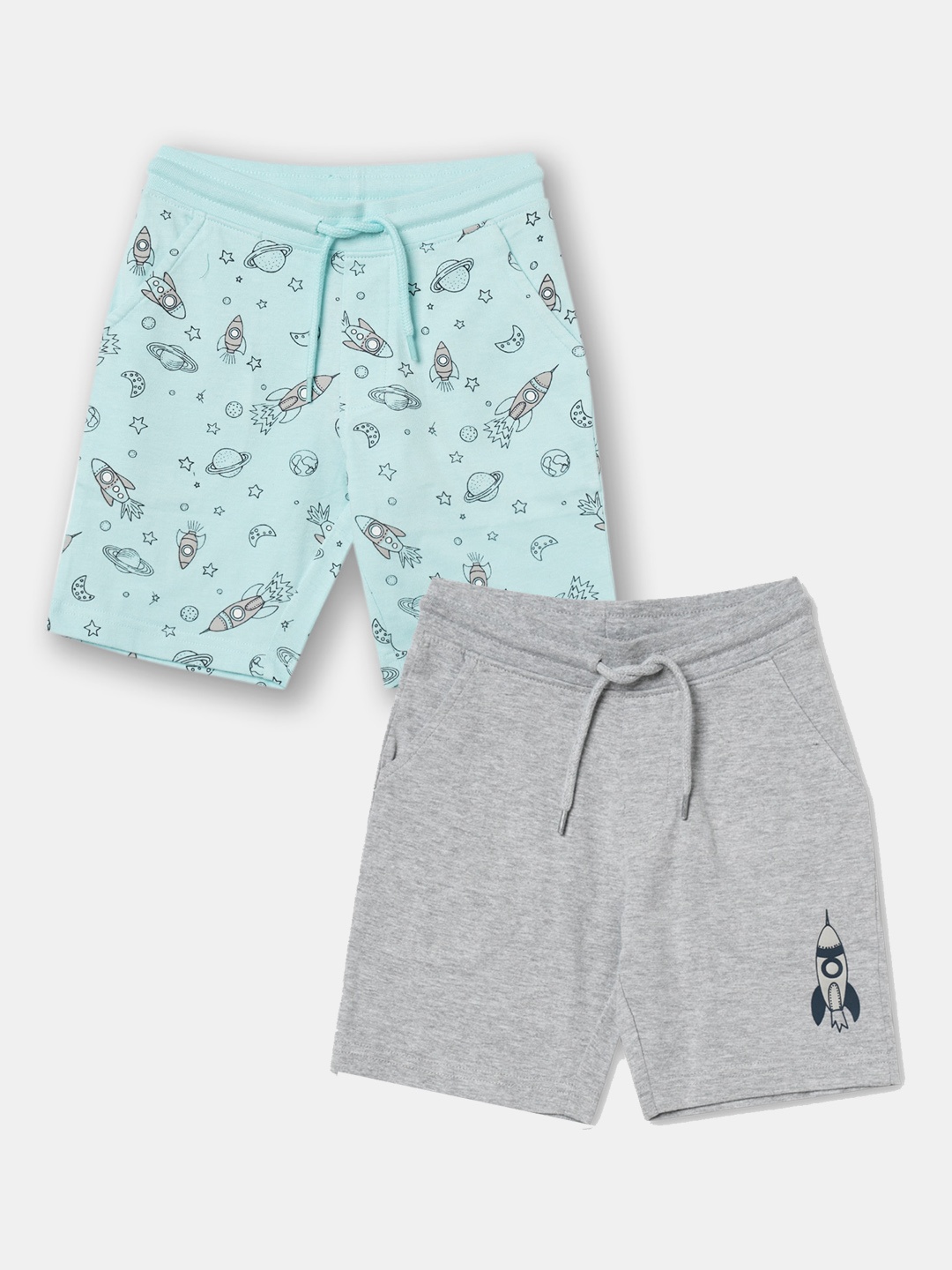 

R&B Boys Pack Of 2 Sea Green & Gold Printed Cotton Shorts