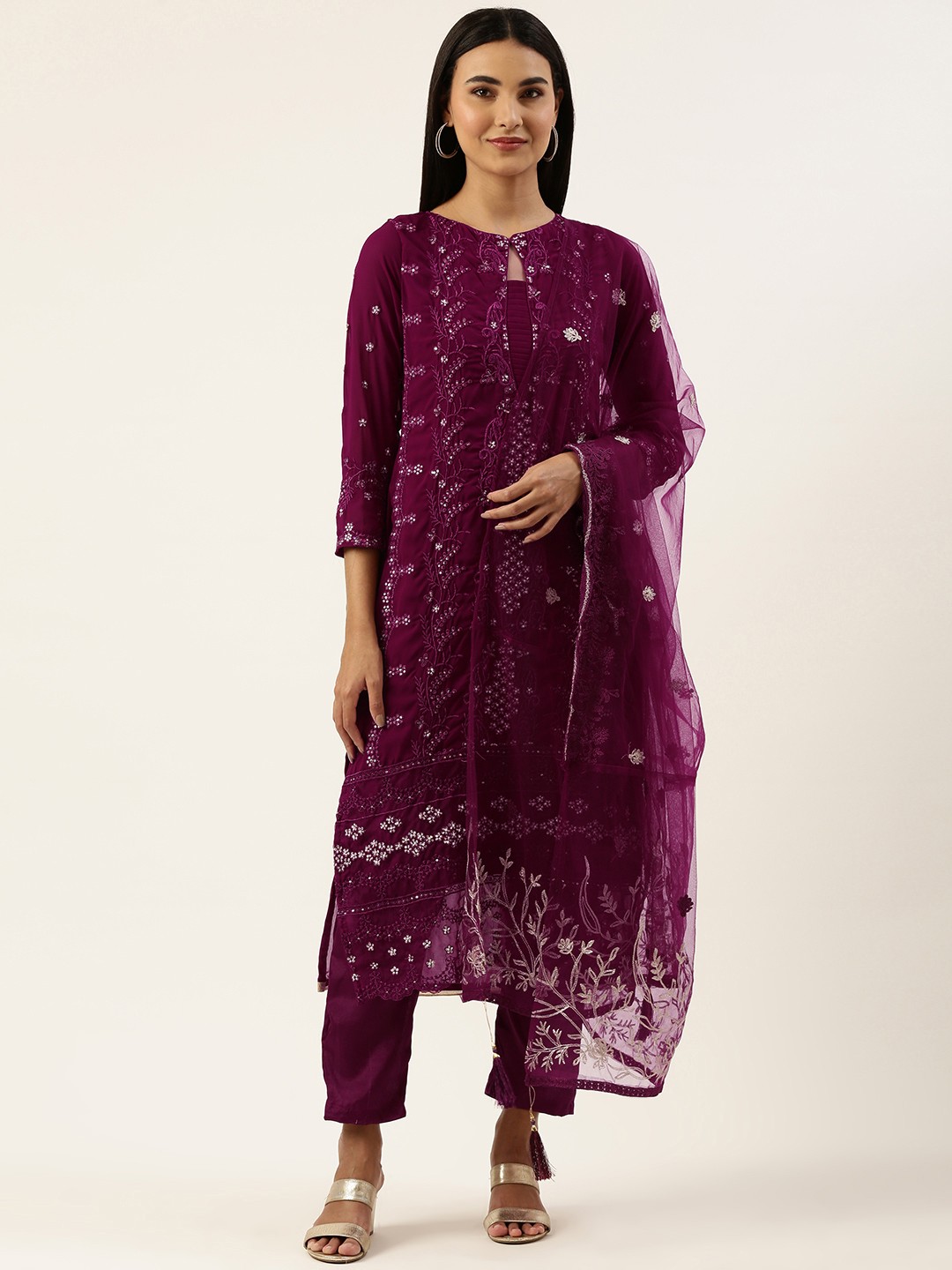 

cbazaar Burgundy Unstitched Dress Material