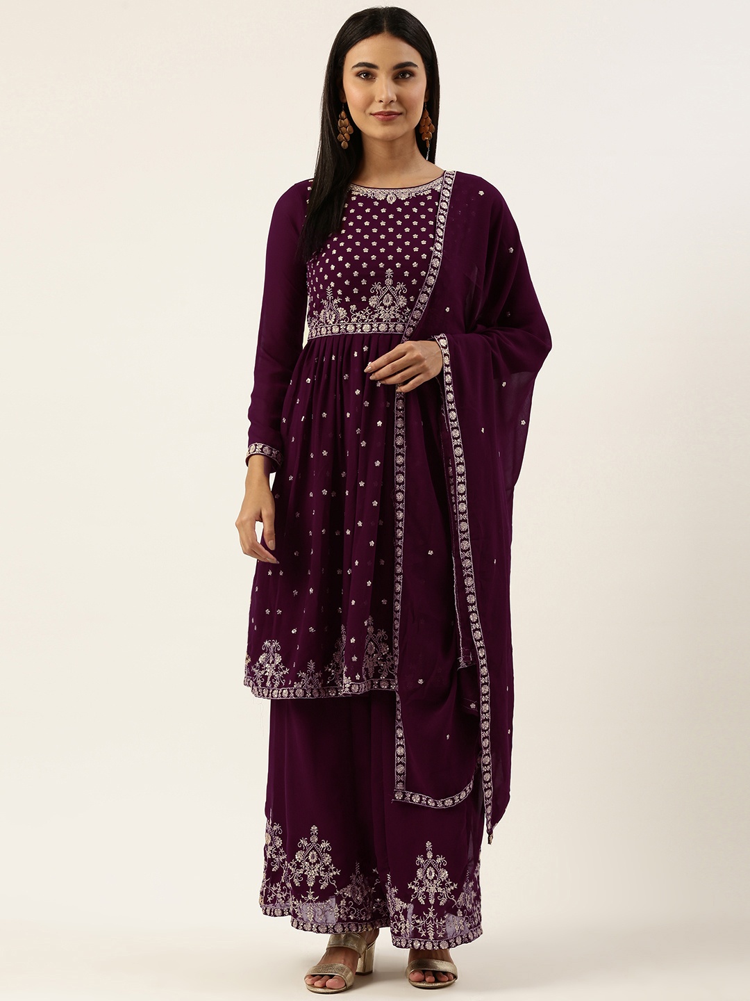 

cbazaar Purple & Gold-Toned Unstitched Dress Material