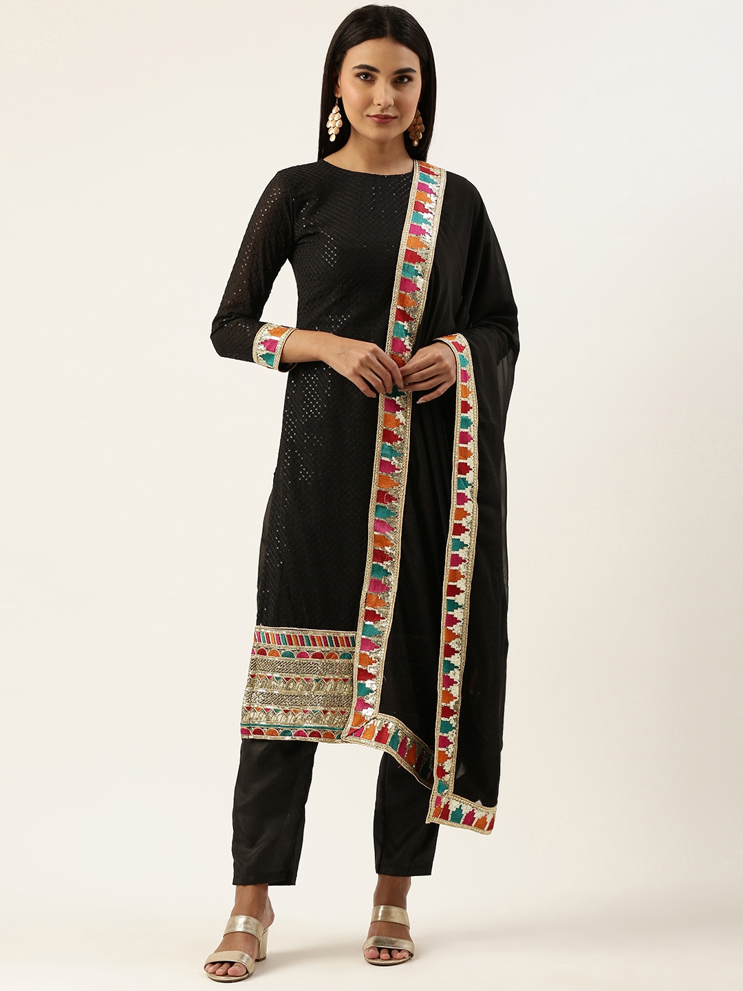 

cbazaar Black Unstitched Dress Material