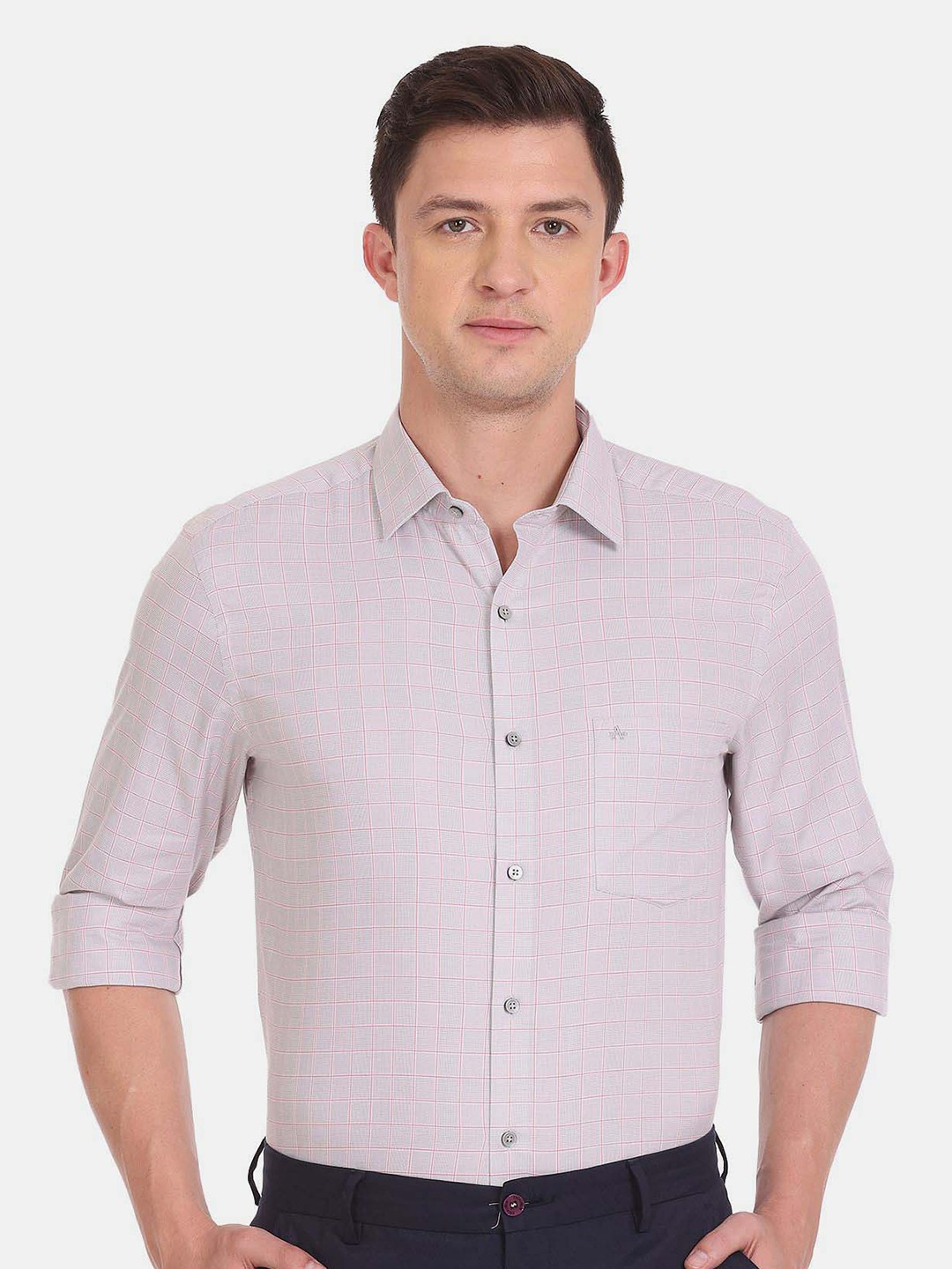 

Arrow Men Grey Cotton Checked Casual Shirt