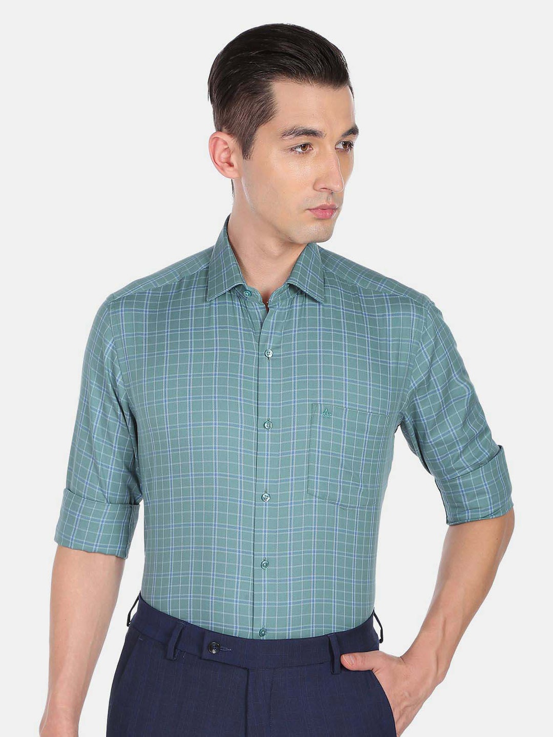 

Arrow Men Green Slim Fit Tartan Checks Cotton Formal Shirt