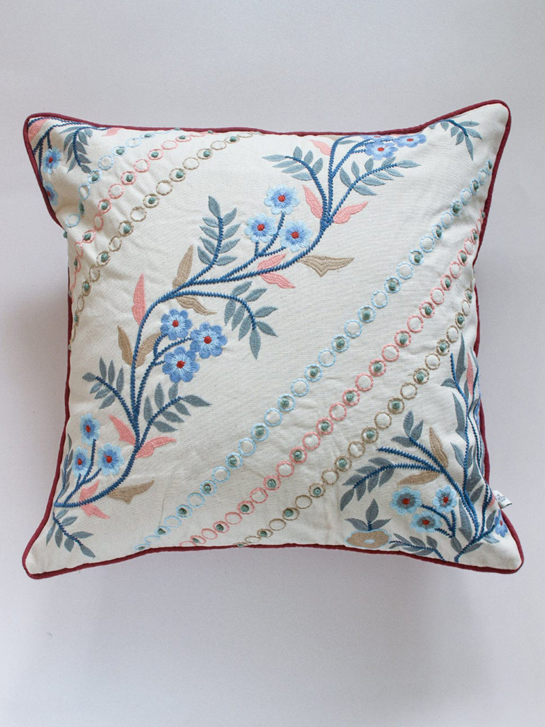 

The Wishing Chair Off White & Pink Embroidered Square Cushion Cover