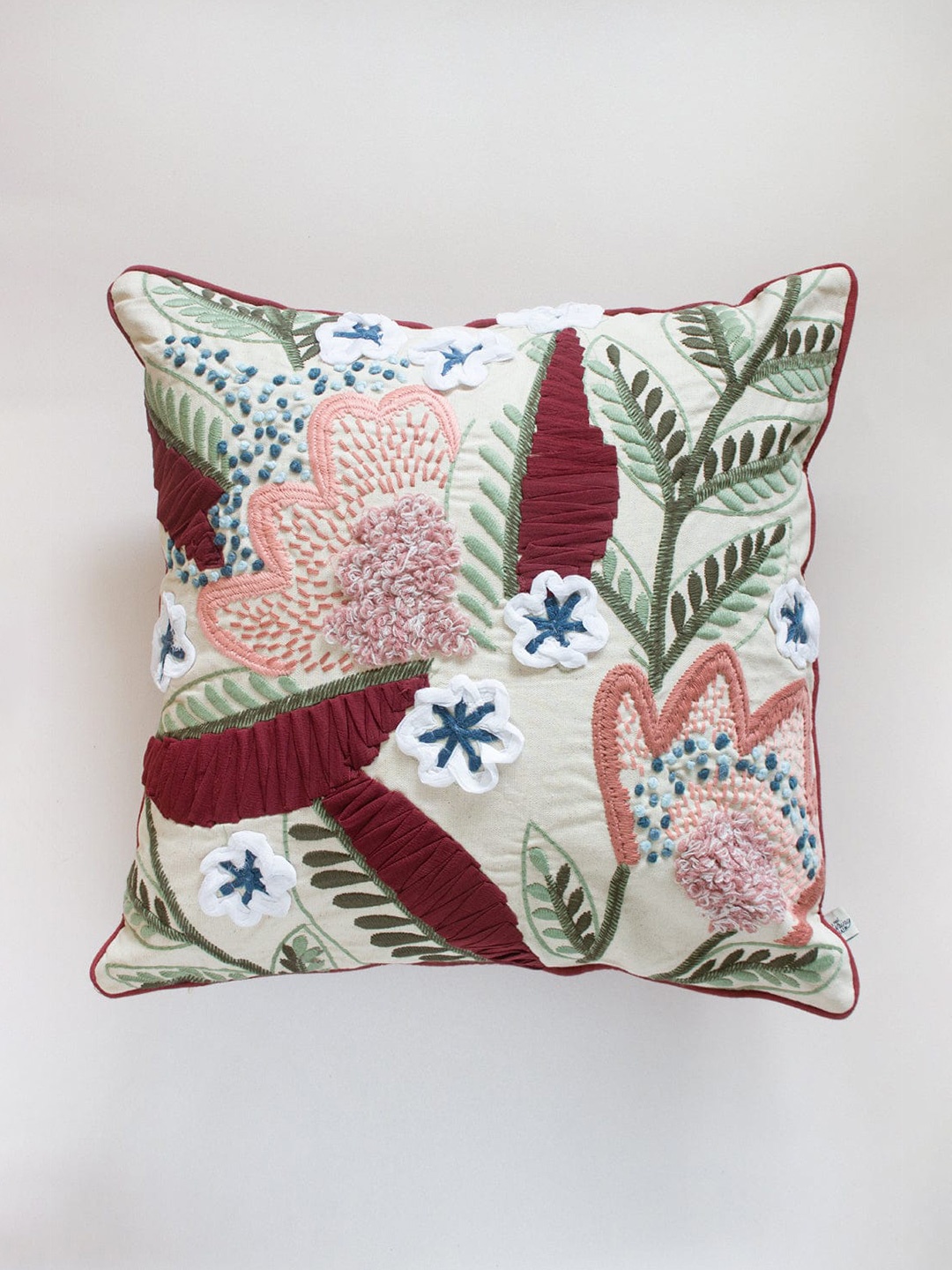 

The Wishing Chair Maroon & White Embroidered Square Cushion Cover