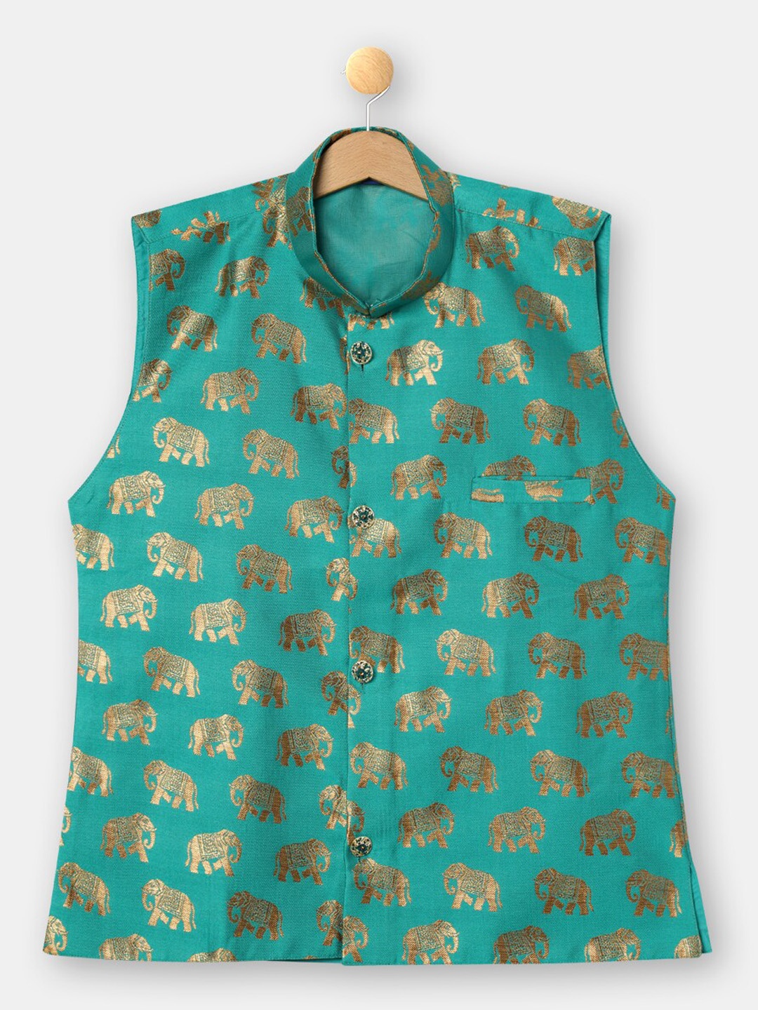 

R&B Boys Green Ethnic Printed Pure Cotton Nehru Jacket