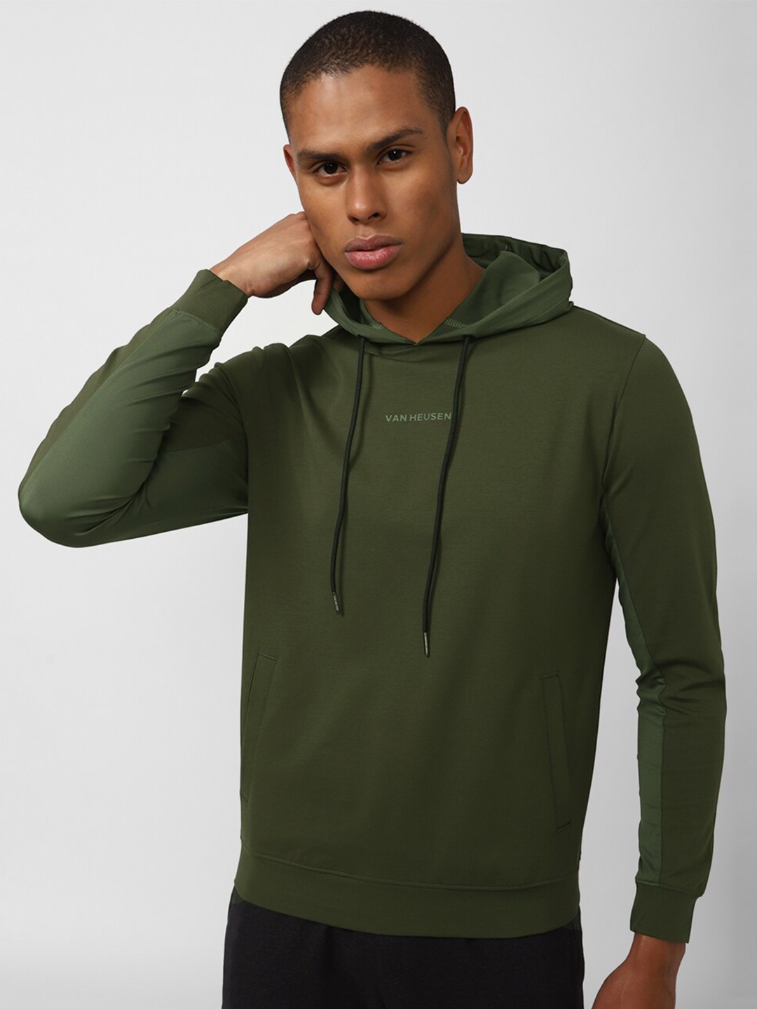 

Van Heusen Flex Men Green Cotton Hooded Sports Sweatshirt