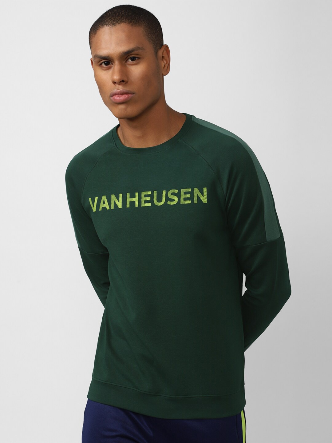 

Van Heusen Flex Men Printed Long Sleeves Cotton Pullover Training Sweatshirt, Green