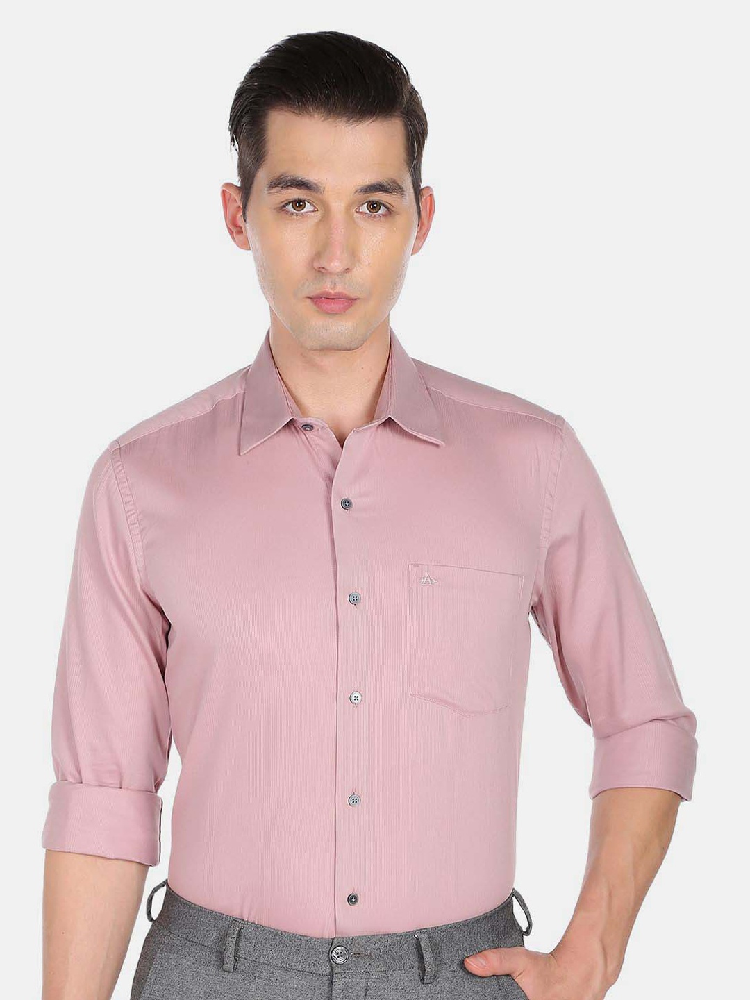 Arrow New York Men Pink Striped Pure Cotton Slim Fit Formal Shirt