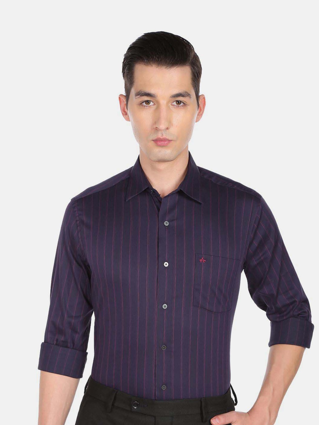 

Arrow New York Men Purple & Pink Striped Cotton Slim Fit Formal Shirt
