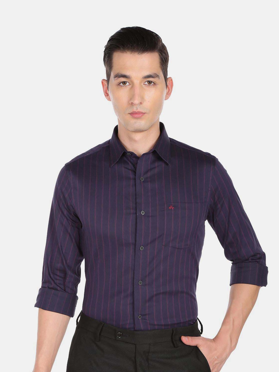 

Arrow New York Men Purple Cotton Skinny Fit Striped Casual Shirt