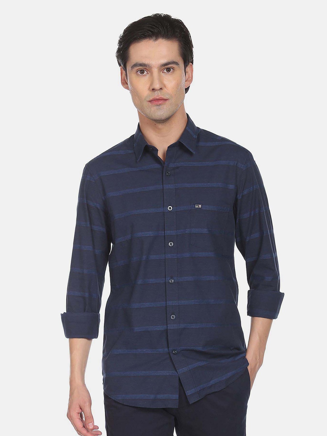 

Arrow Sport Men Blue Slim Fit Horizontal Striped Cotton Casual Shirt