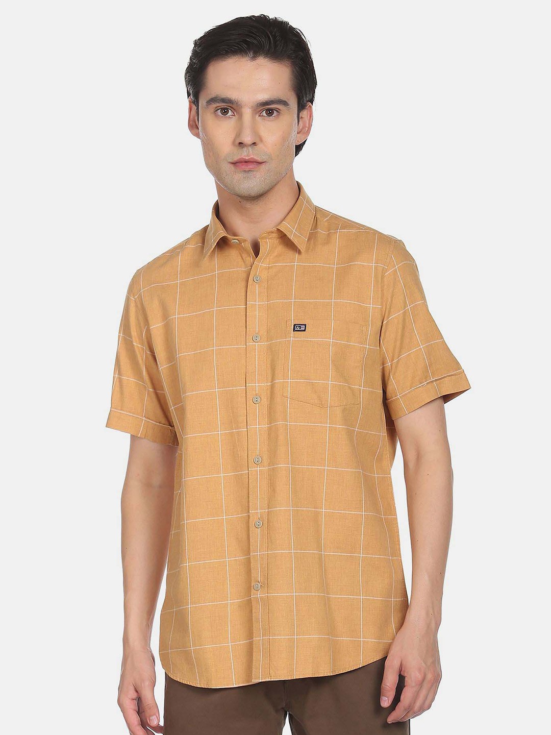

Arrow Sport Men Yellow Windowpane Checks Checked Casual Shirt