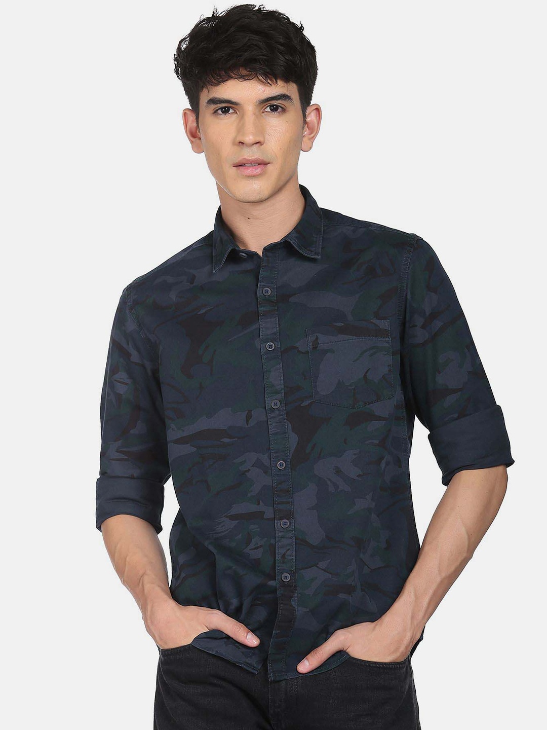 

Flying Machine Men Blue Camouflage Printed Casual Shirt