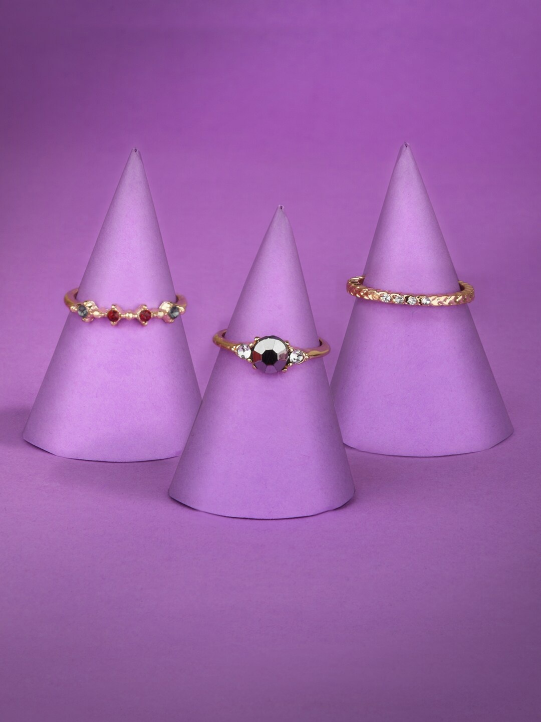 

Accessorize Pack of 3 Gold-Toned Crystal Studded Finger Rings