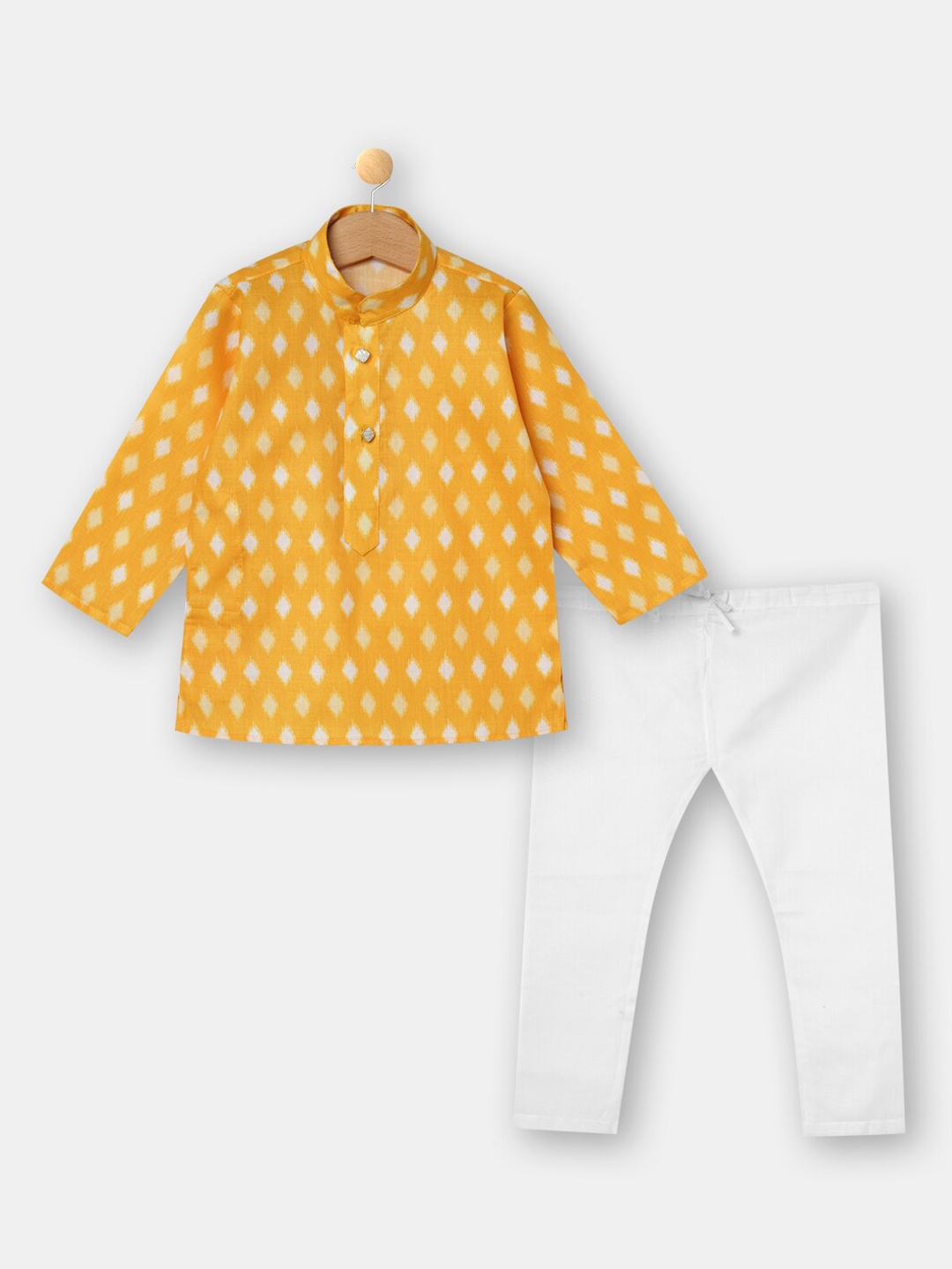 

R&B Boys Yellow Printed Pure Cotton Kurta with Pyjamas