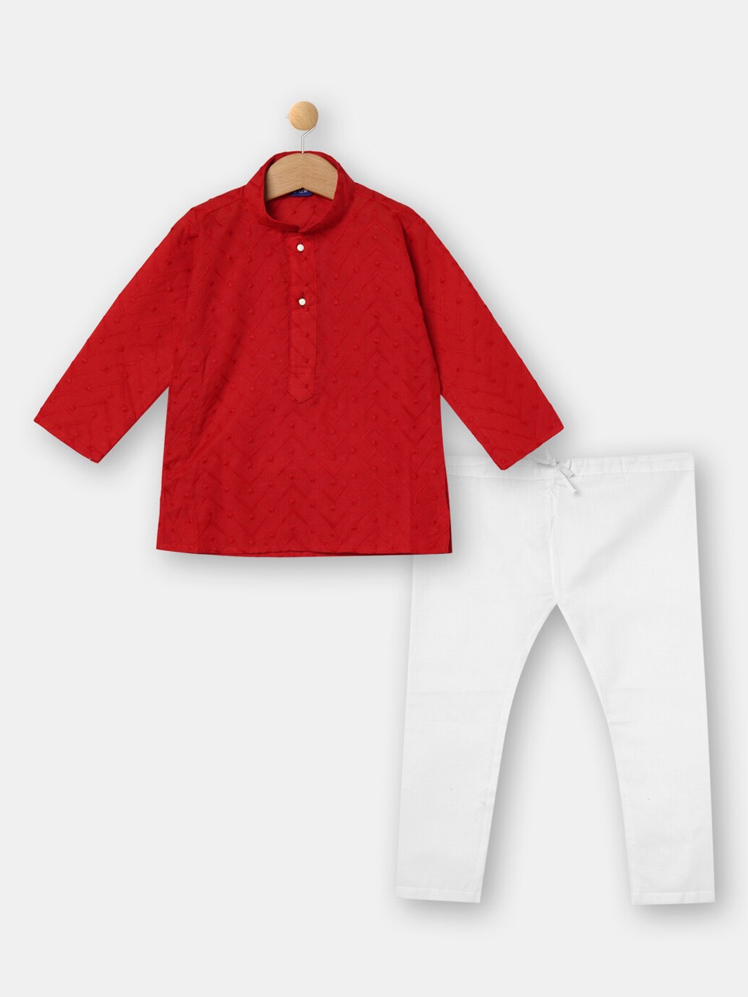 

R&B Boys Red Embroidered Thread Work Pure Cotton Kurta with Pyjamas