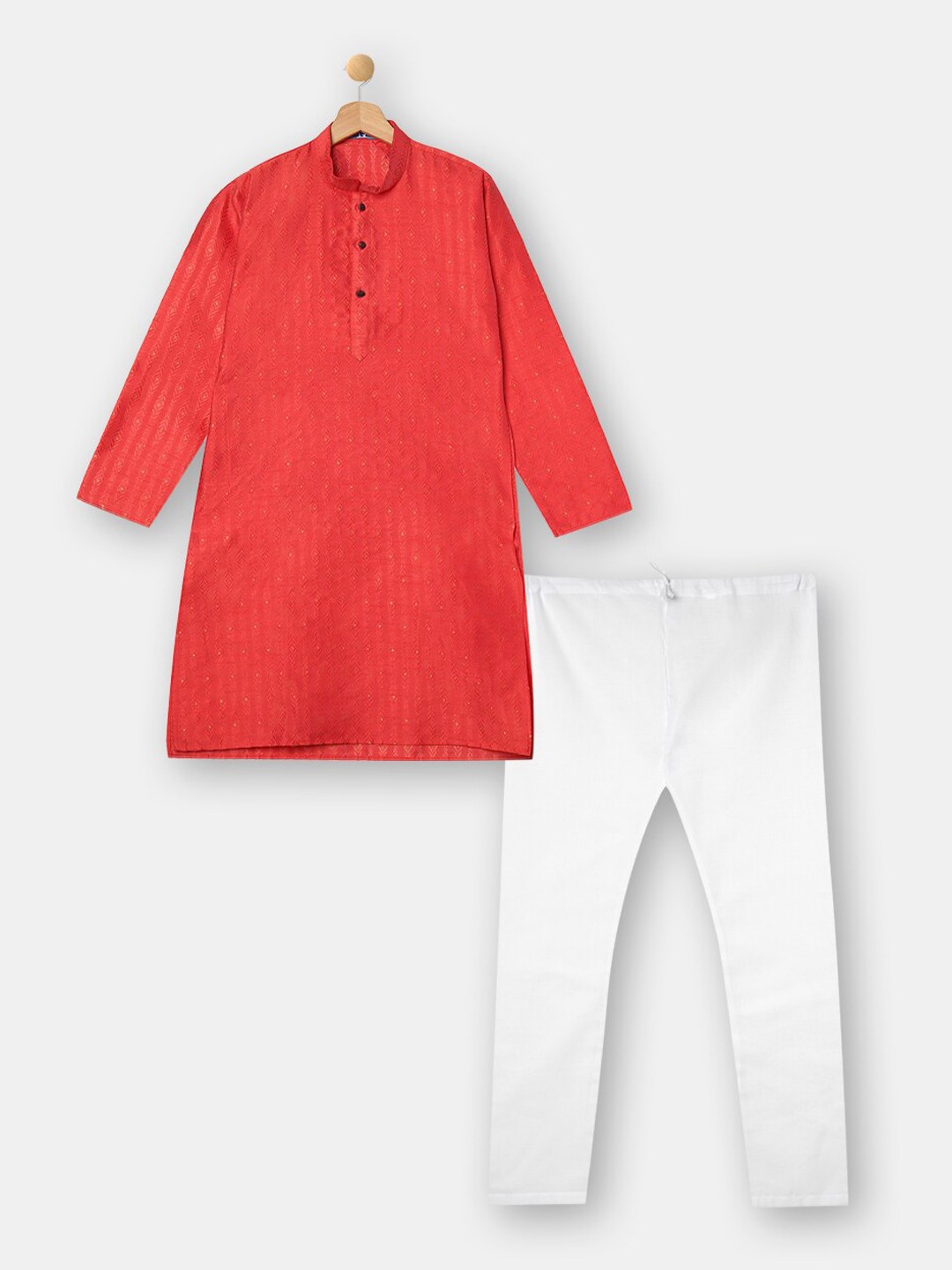 

R&B Boys Red Floral Embroidered Thread Work Pure Cotton Kurta with Pyjamas