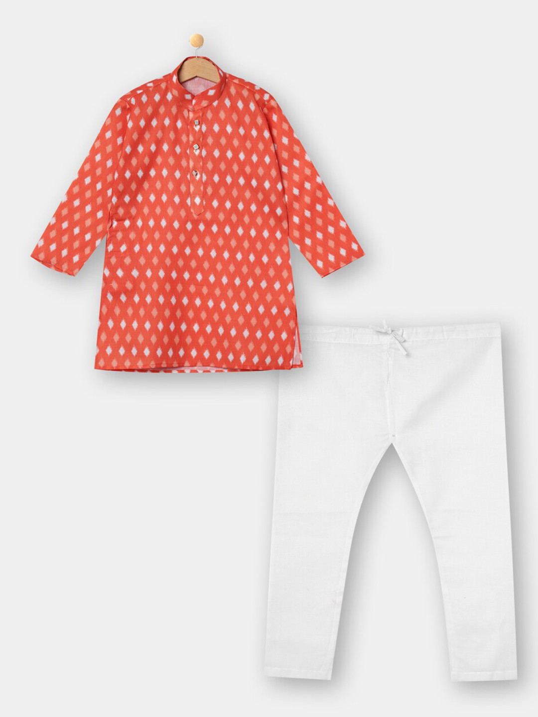

R&B Boys Orange & White Printed Pure Cotton Kurta with Pyjamas