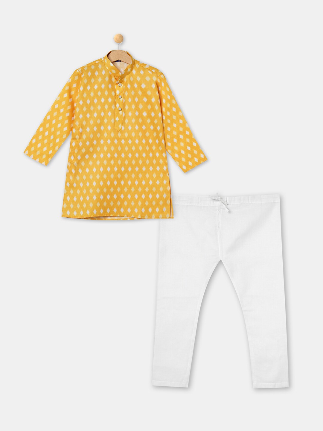 

R&B Boys Yellow & White Printed Pure Cotton Kurta with Pyjamas
