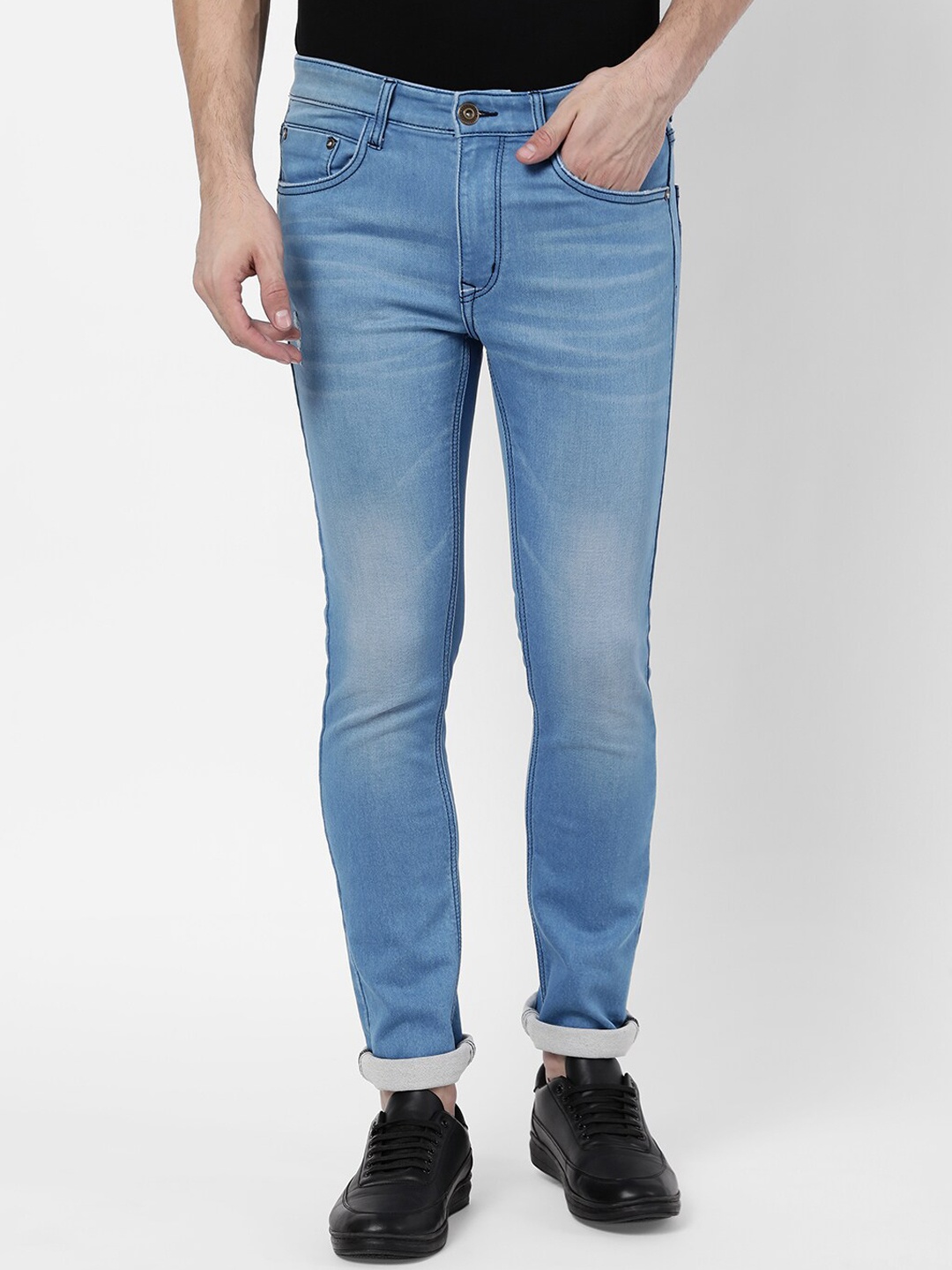 

AD By Arvind Men Blue Solid Cotton Skinny Fit Light Fade Jeans