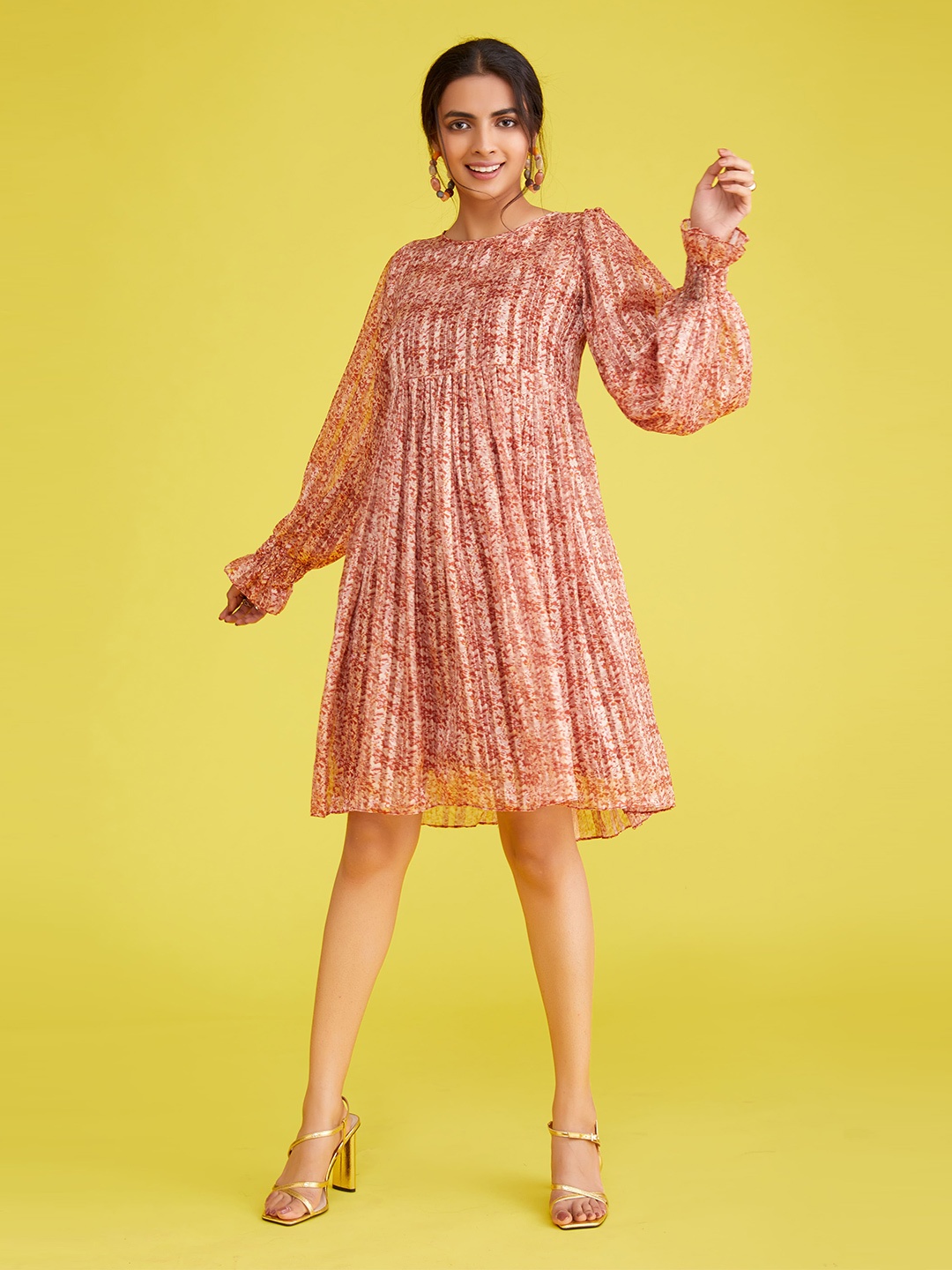 

POPPI Women Bronze-Toned Crepe A-Line Dress
