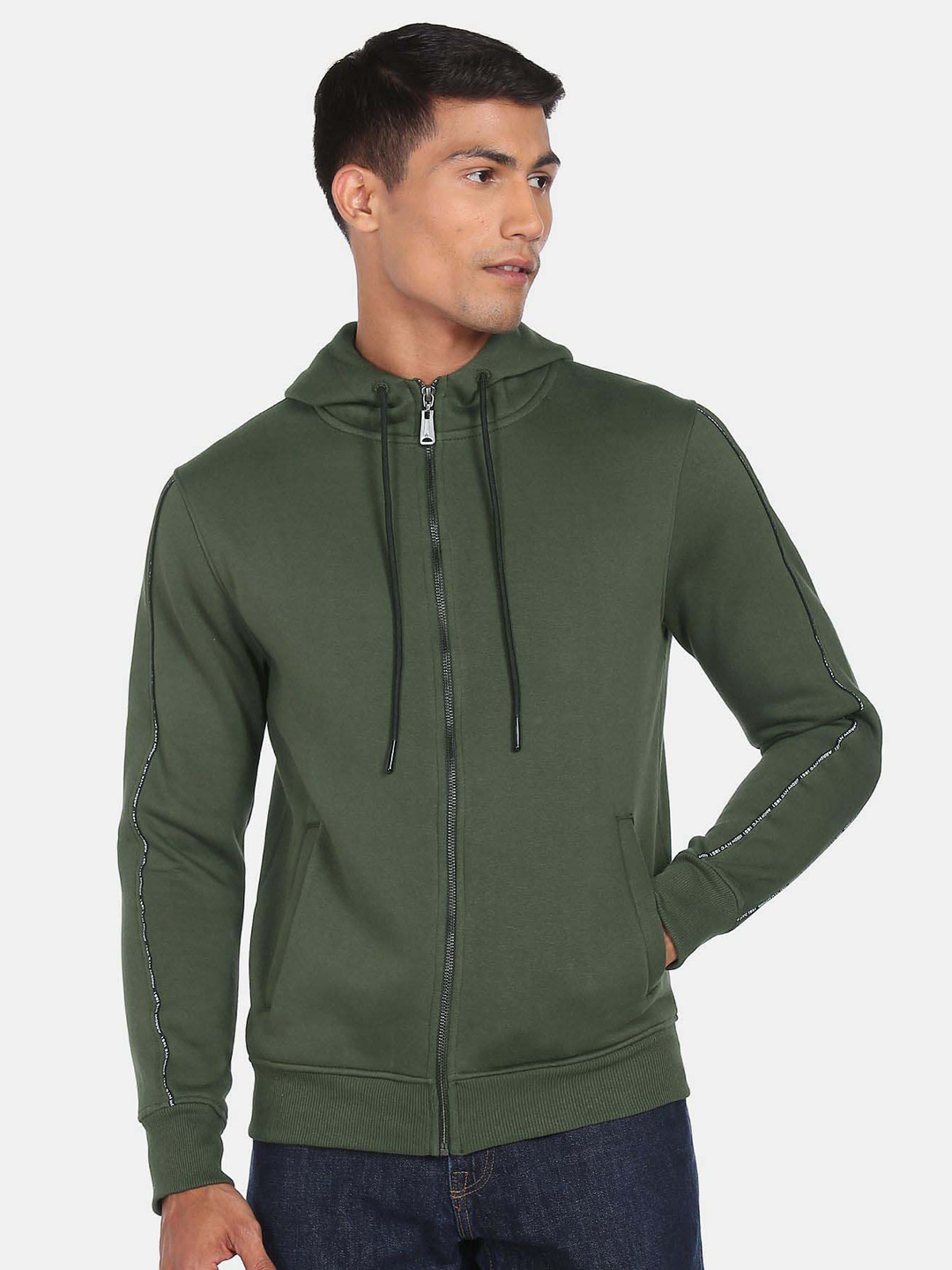 

Arrow New York Men Olive Green Hooded Sweatshirt