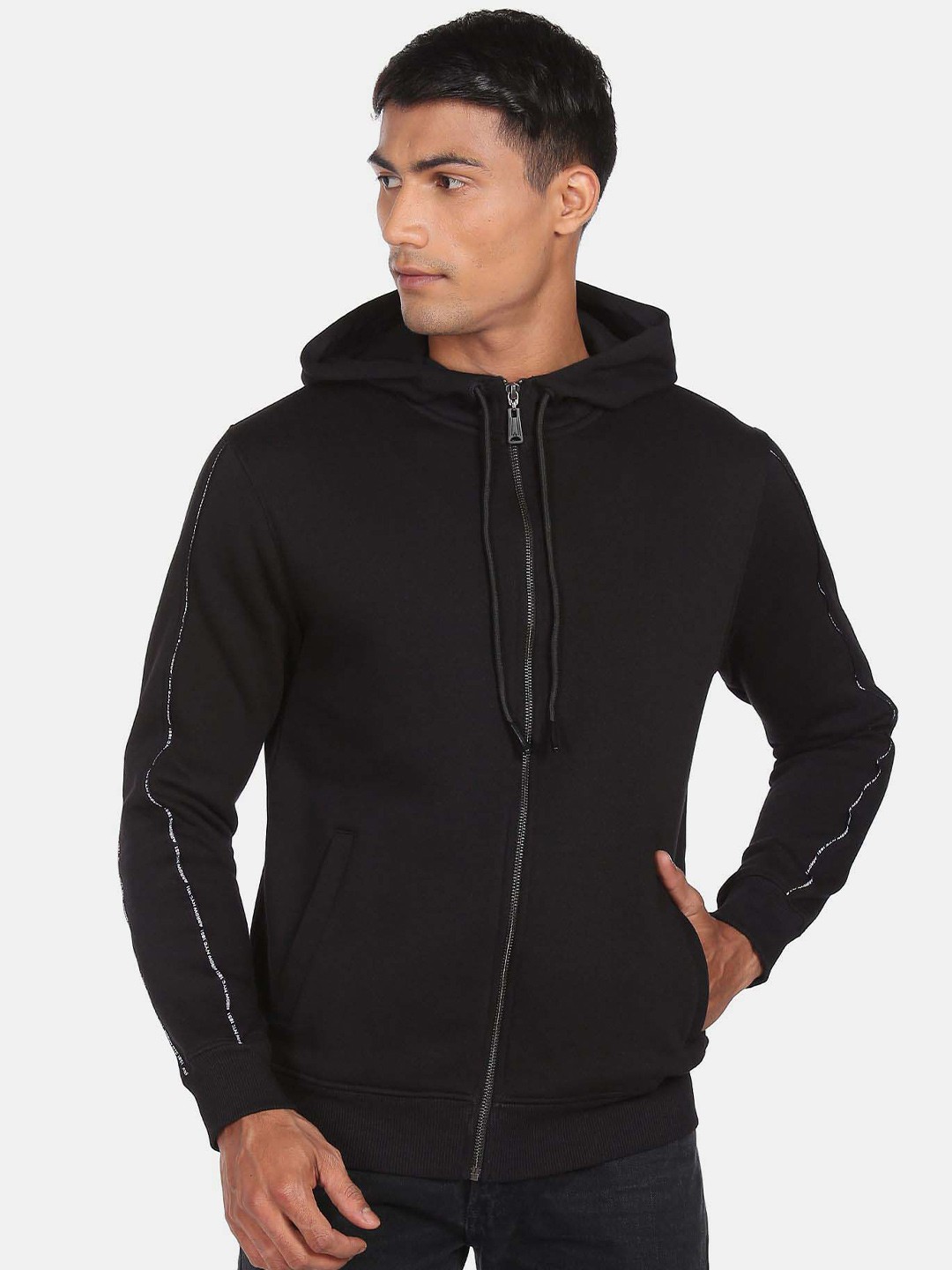 

Arrow New York Men Black Hooded Sweatshirt