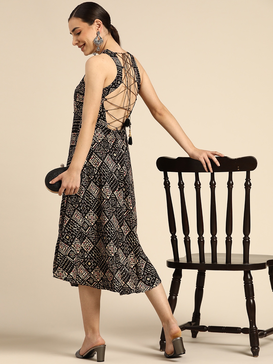 

Anouk Women Tribal Printed Anarkali Kurta, Black