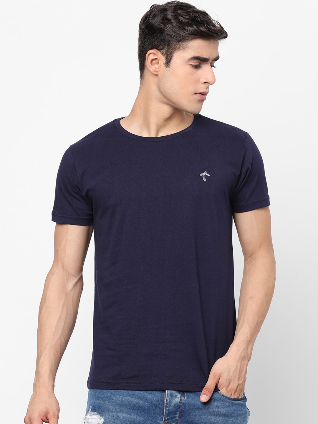 

Shurtz N Skurtz Men Blue Solid Cotton T-shirt