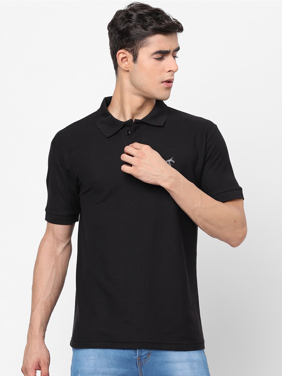 

Shurtz N Skurtz Men Black Polo Collar T-shirt