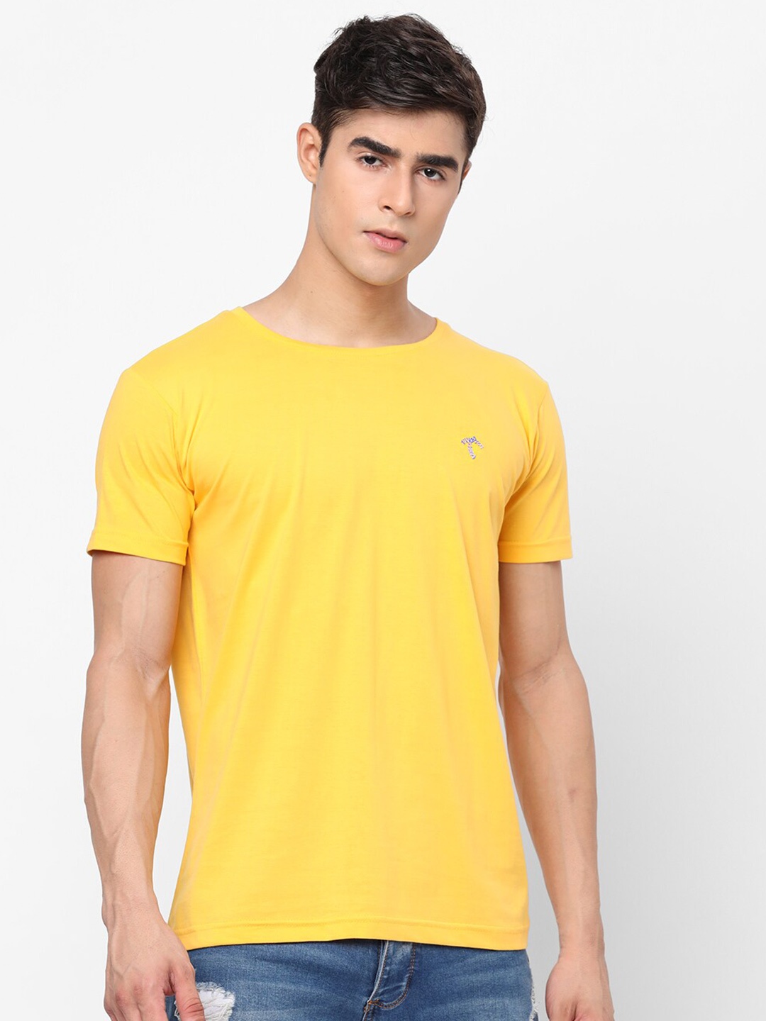 

Shurtz N Skurtz Unisex Adults Yellow Solid Cotton T-shirt