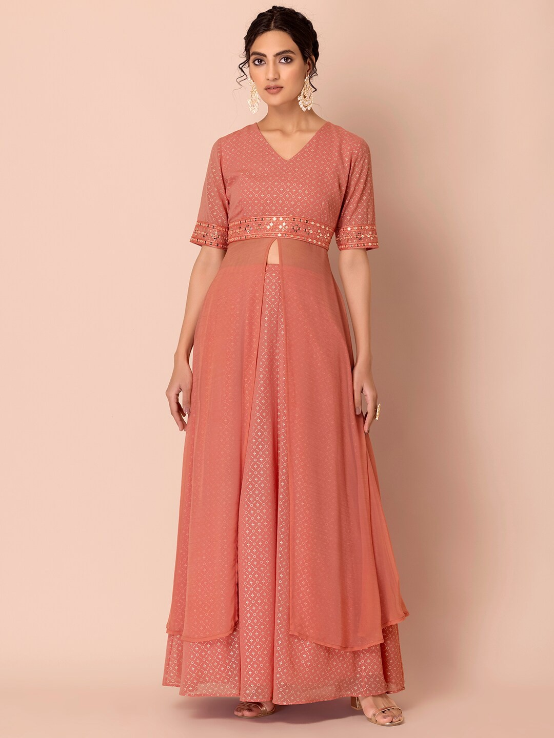 

INDYA Women Orange Printed Anarkali Kurta