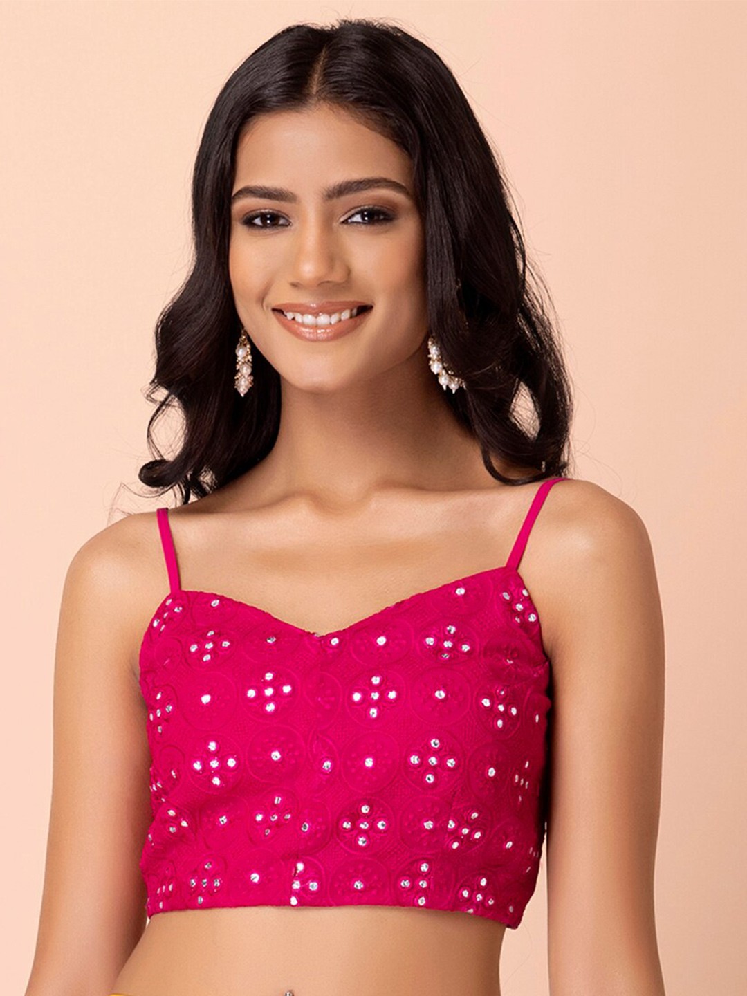 

INDYA Pink Embellished Georgette Crop Top