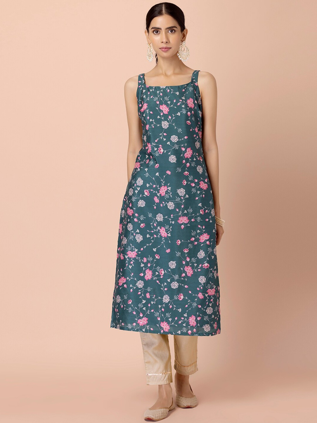 

INDYA Women Teal Green & Pink Printed Kurta