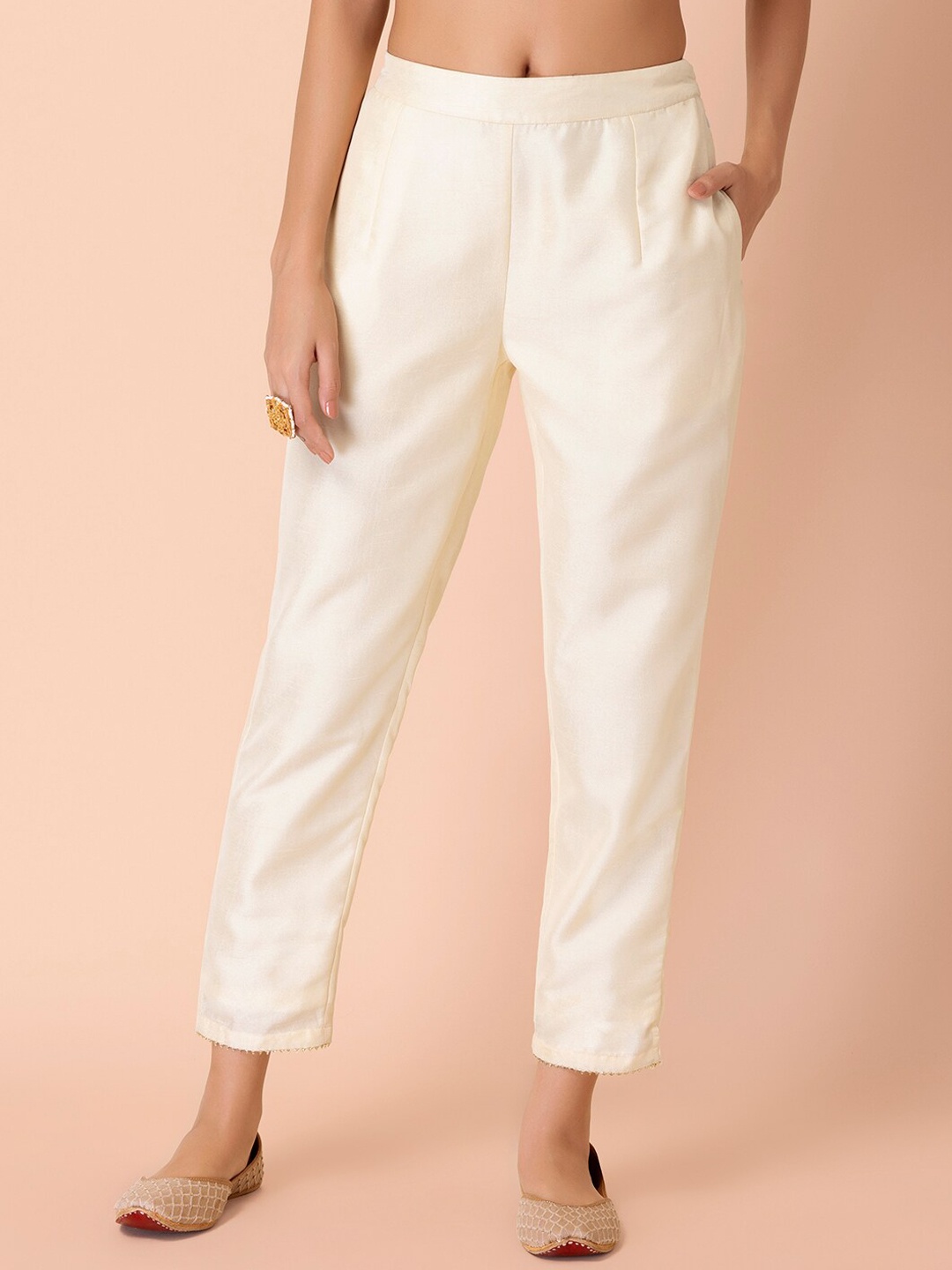 

INDYA Women White Cigarette Trousers