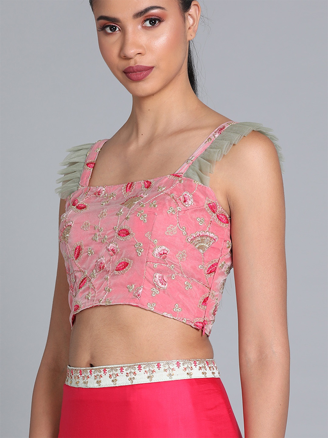

Ethnovog Women Pink Embroidered Readymade Saree Blouse