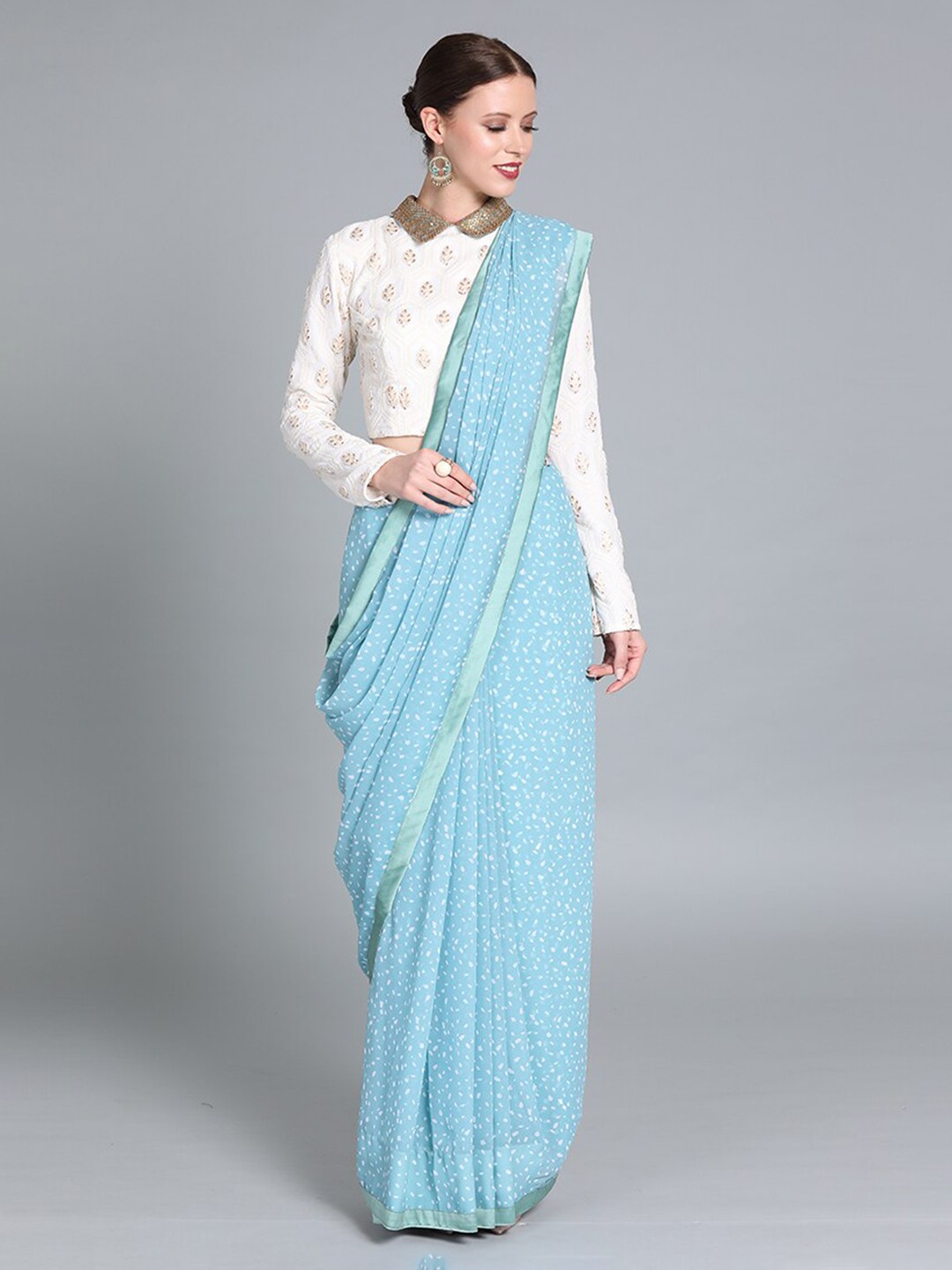

Ethnovog Off White Embroidered Ready To Wear Saree Blouse