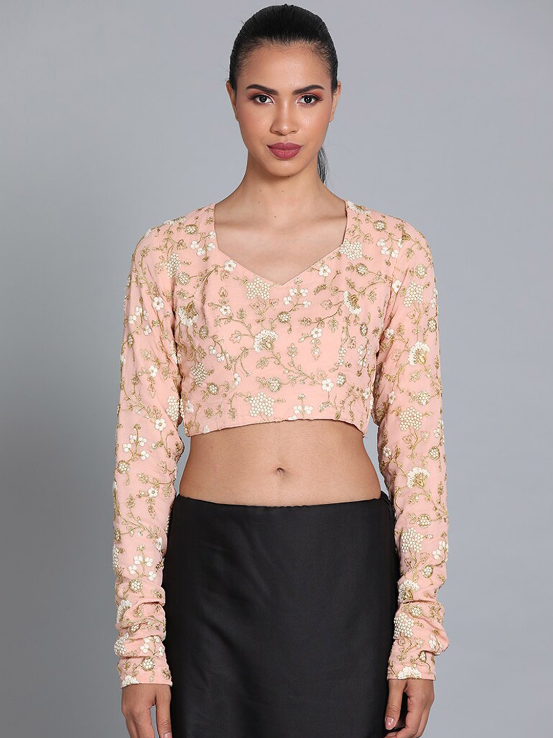 

Ethnovog Peach-Coloured Embroidered Saree Blouse