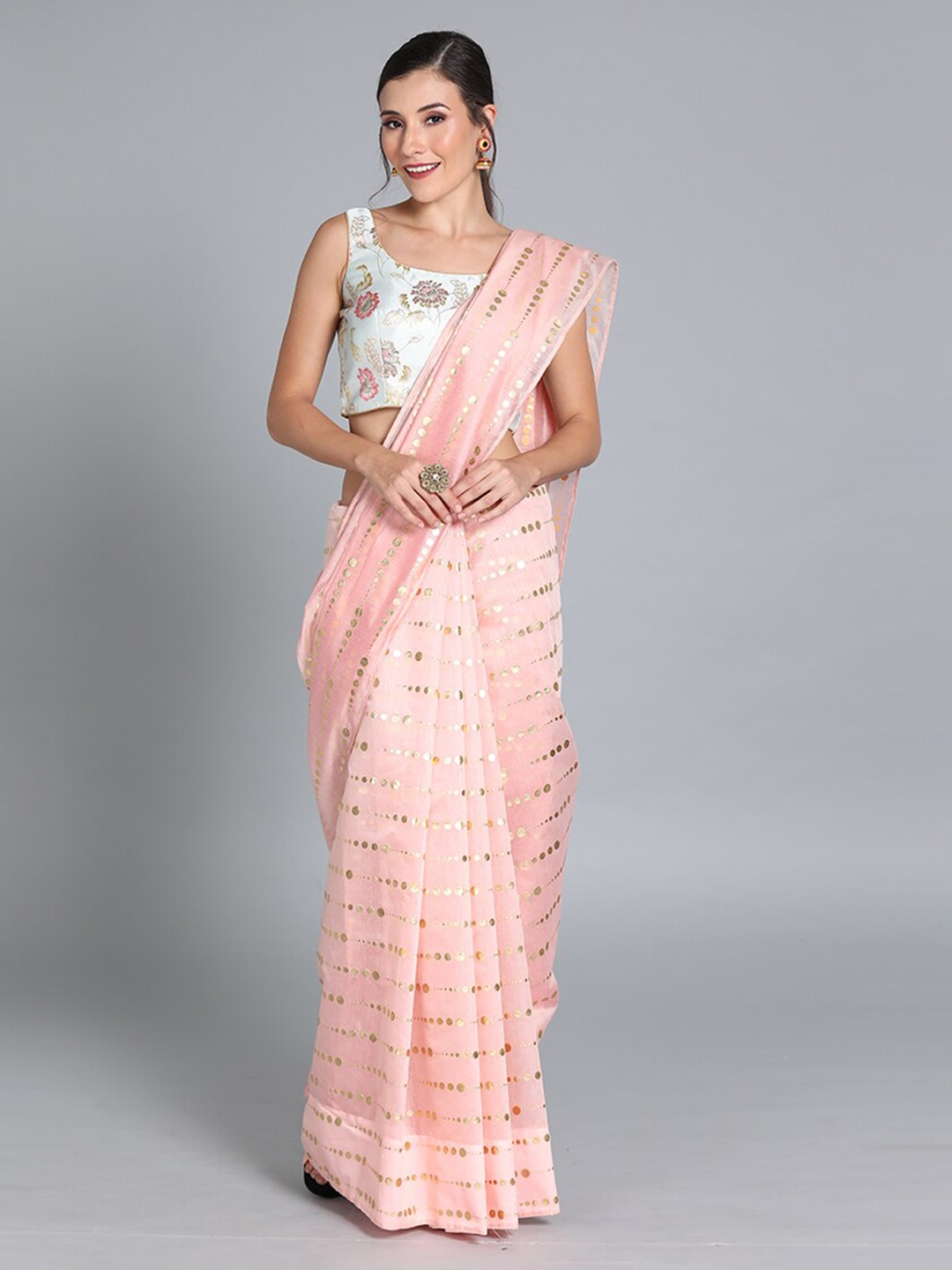 

Ethnovog Green Printed Silk Saree Blouse