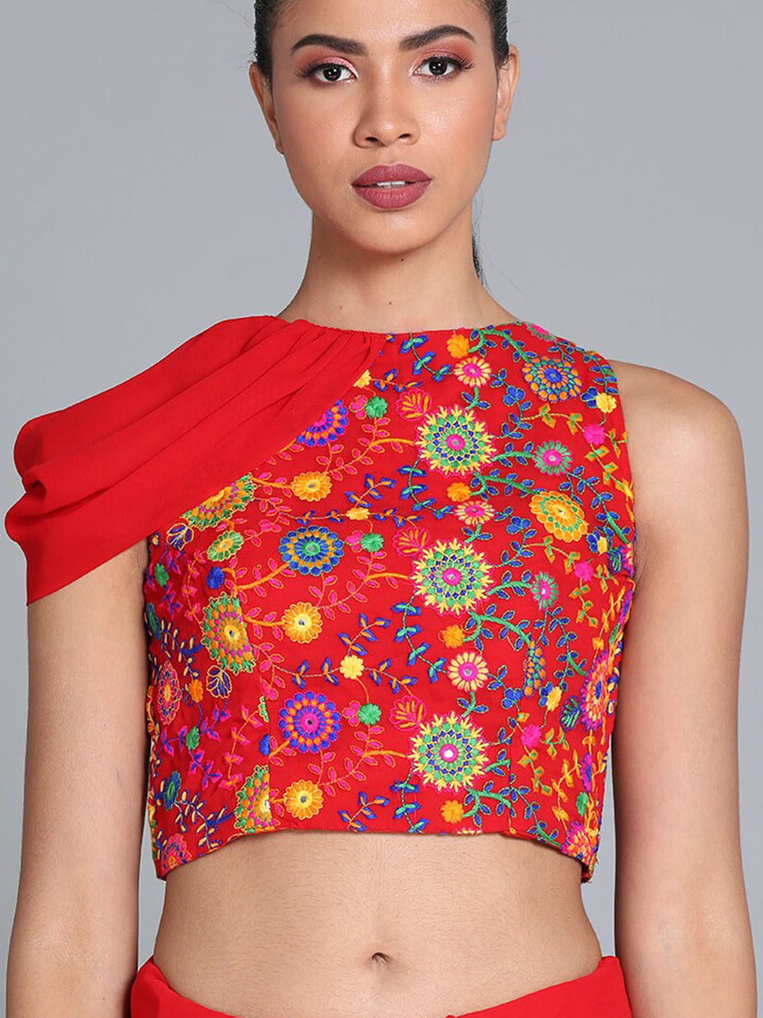 

Ethnovog Women Red Embroidered Saree Blouse