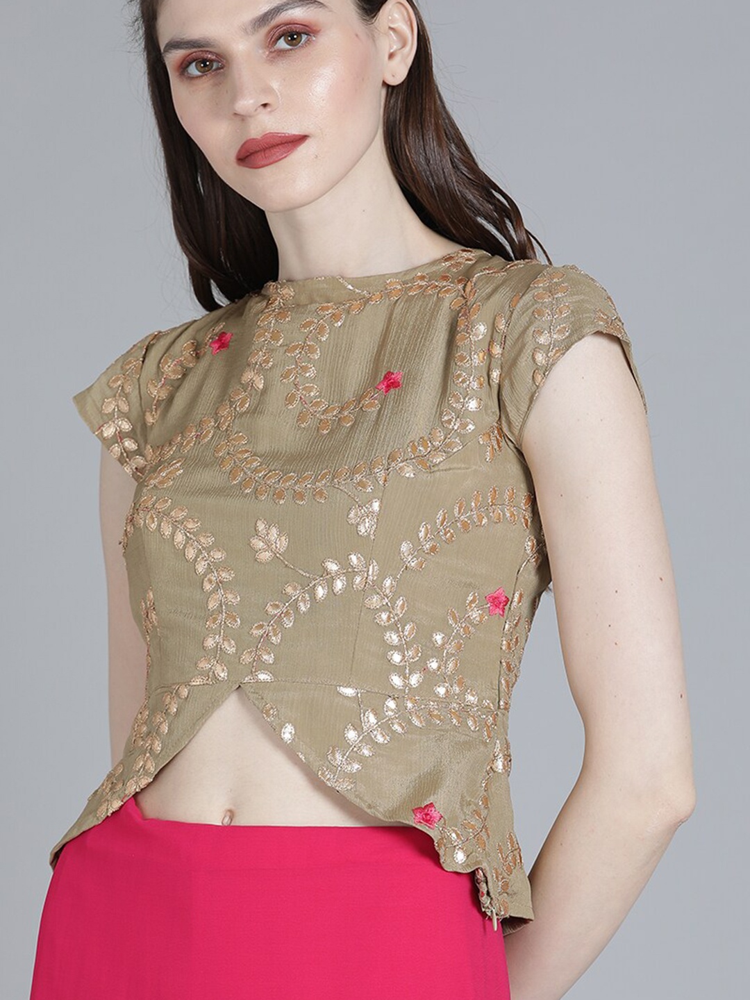 

Ethnovog Green Embroidered Saree Blouse